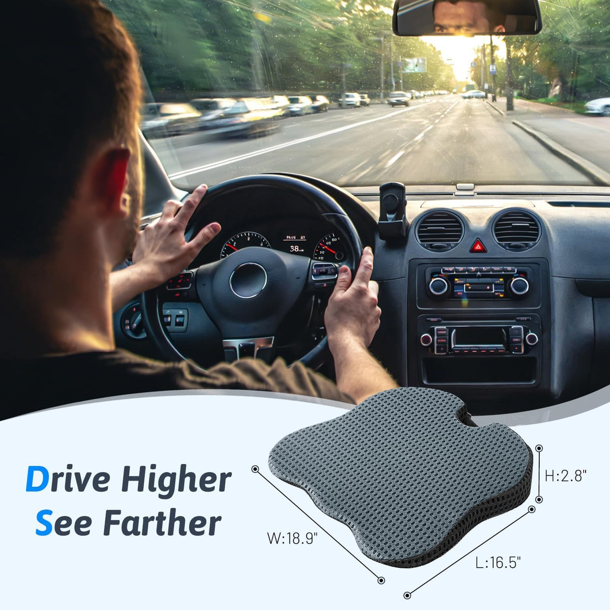 Wedge Car Seat Cushion for Driving for Better Visibility & Sciatica Relief
