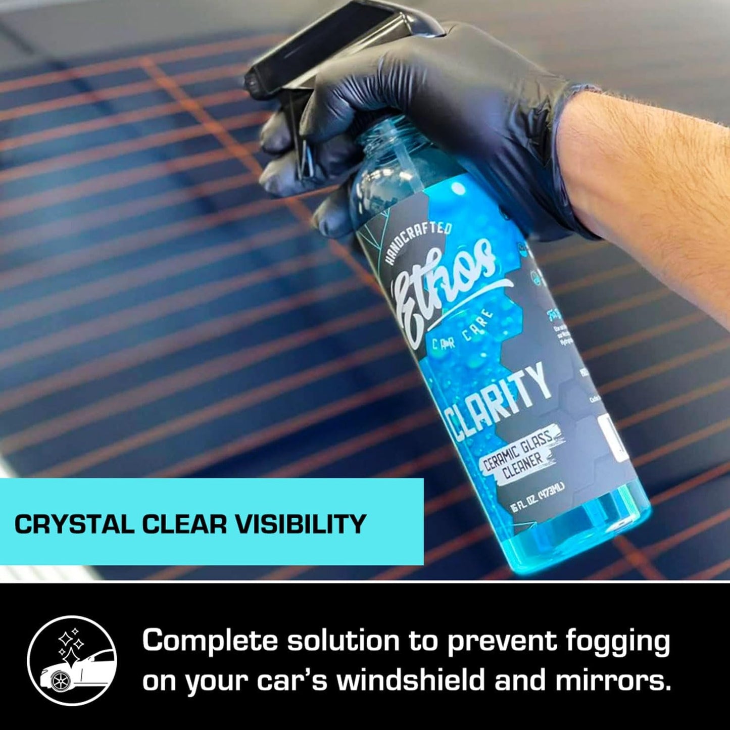 Ethos Clarity V2 – Ceramic Glass Cleaner &amp; Windshield Water Repellent | Streak-Free Auto Glass Cleaner for Car Windows, Mirrors &amp; Tinted Glass | Hydrophobic Protection