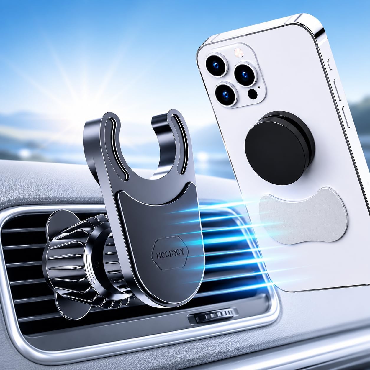 MCCHJoy 2X-Hold Magnetic Car Mount for PopSockets, Easy to Install Air Vent Mount, Adjustable and Secure, Fits All Phones All Socket Grips, Upgraded Vent Clip