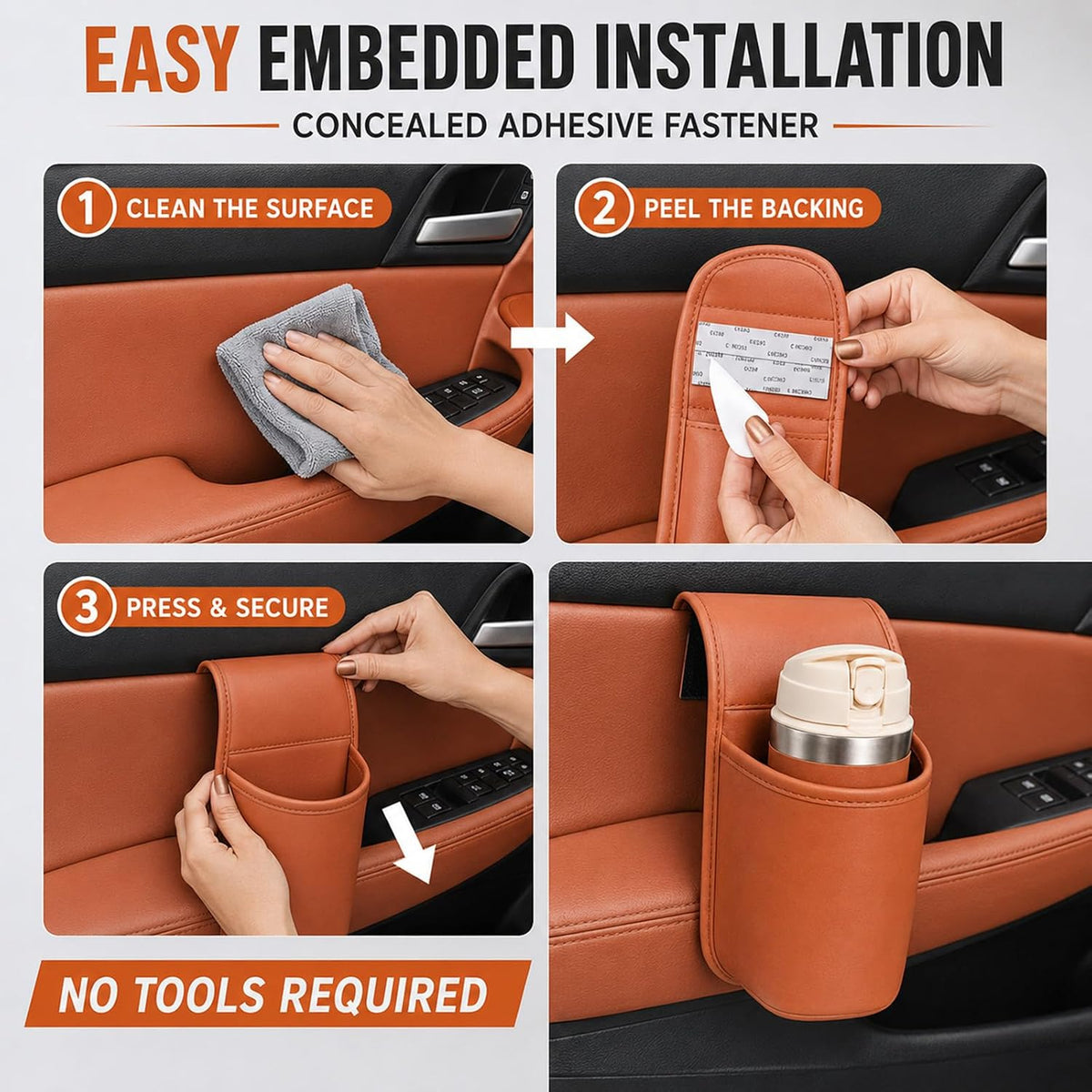 2027 New Leather Car Door Cup Holder for Window，Beige：2