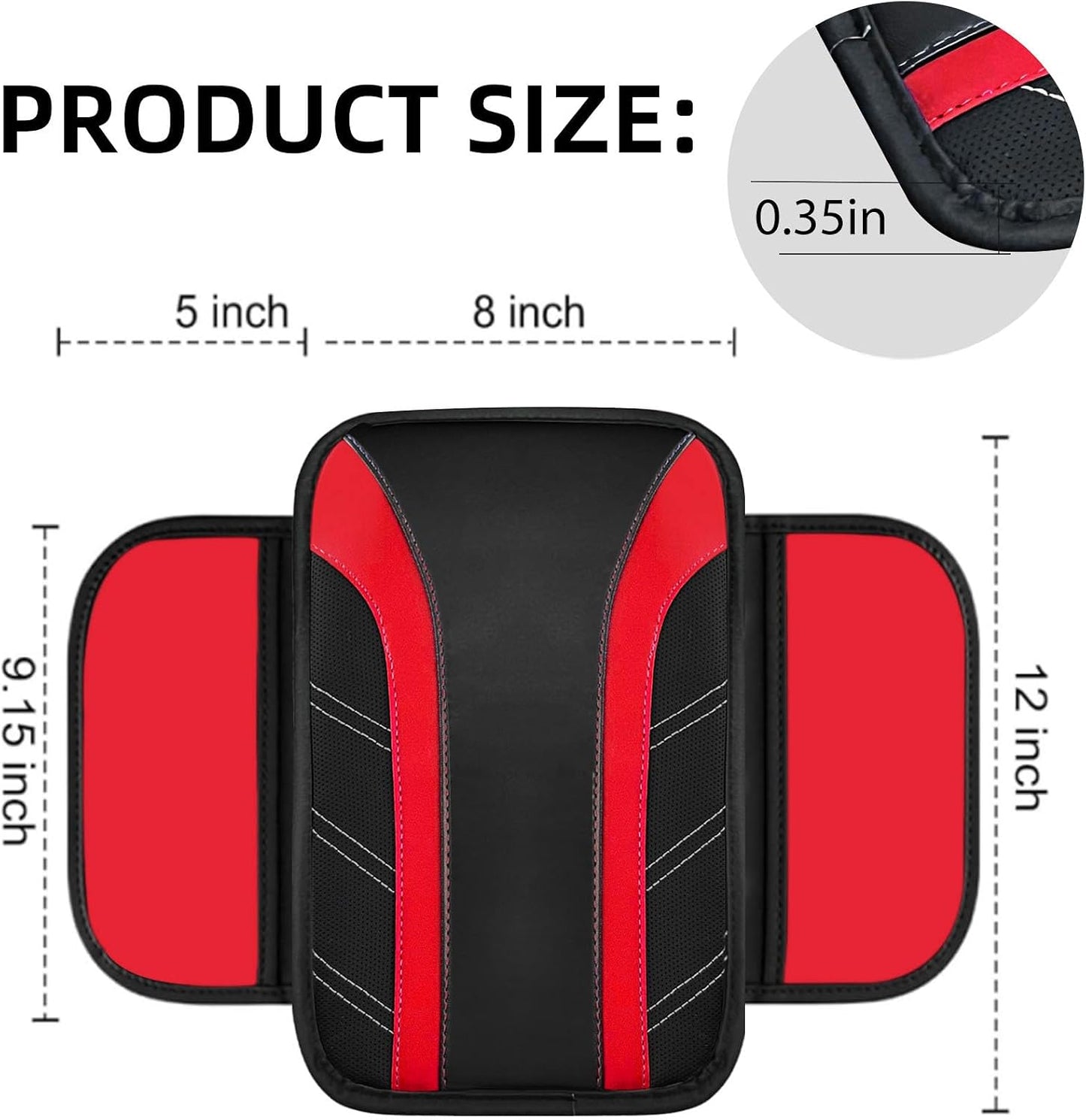 NBTEPEM Red Center Console Cover, Sporty Leather Armrest Cover Cushion with 2 Storage Pockets, Universal Auto Middle Console Protector, Car Interior Accessories for Most SUV, Truck, Sedan Vehicles