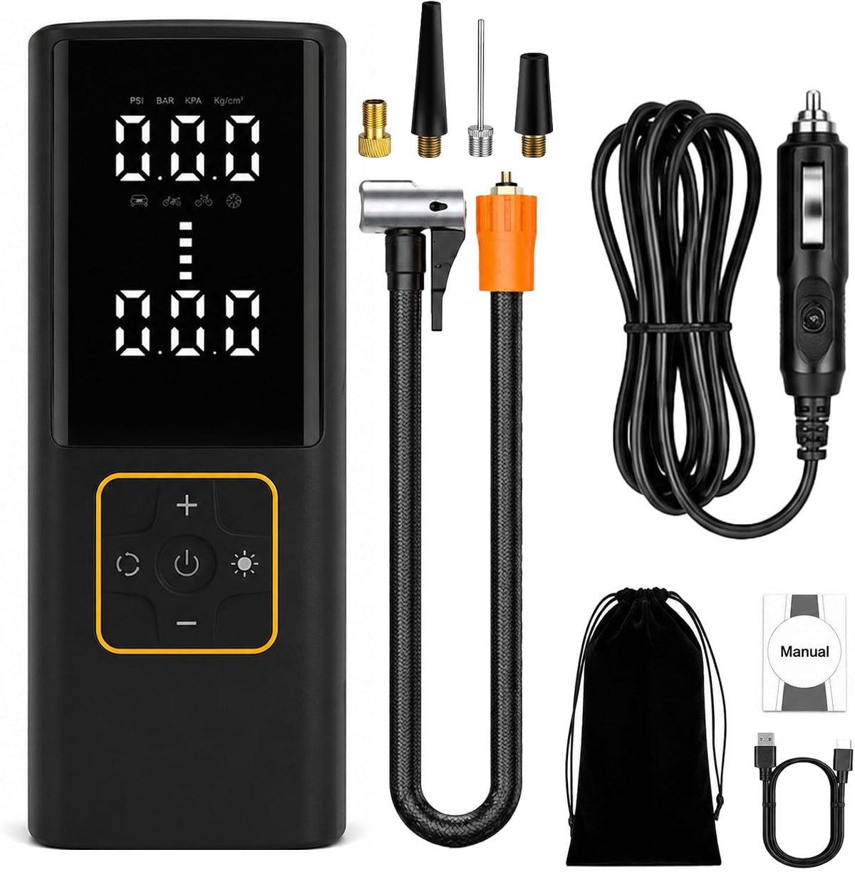 Pro Portable Tire Inflator with Digital Pressure Gauge, LED Light and Auto Shut-Off, 27L/Min 12000mAh, Faster Cordless Pump for MPV, Car, Electric Bikes, Motorcycle, Ball, UL 1450 Tested