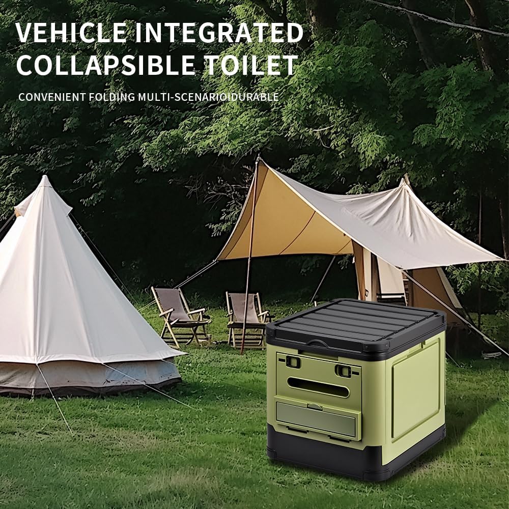 Collapsible Portable Toilet for Camping,Portable Travel Folding Toilet with Lid and Paper Holder,Compact Travel Potty for Cars, Trucks, RVs, Hiking and Outdoor Use (Green)