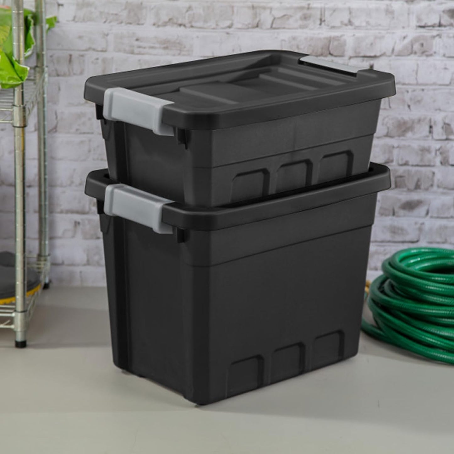 Sterilite 12-Pack Plastic Storage Bins with Lids, Stackable Containers, 7.5 Gallon, Black