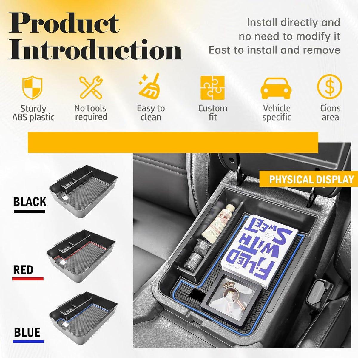 Center Console Organizer Tray for 2020-2025 Nissan Sentra, Blue Trim