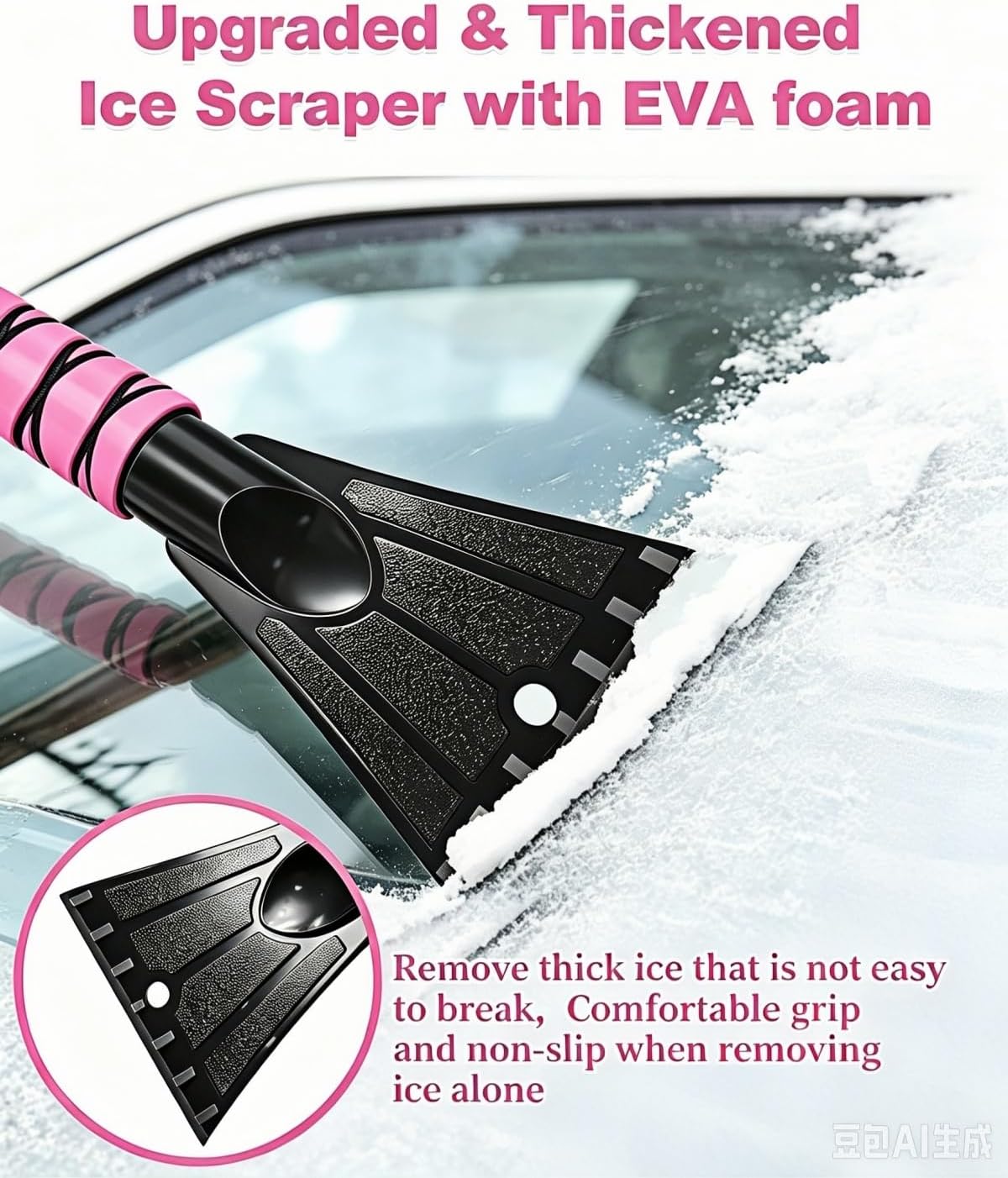 33‘’ Pink Car Snow Brush and Ice Scraper for Windshield