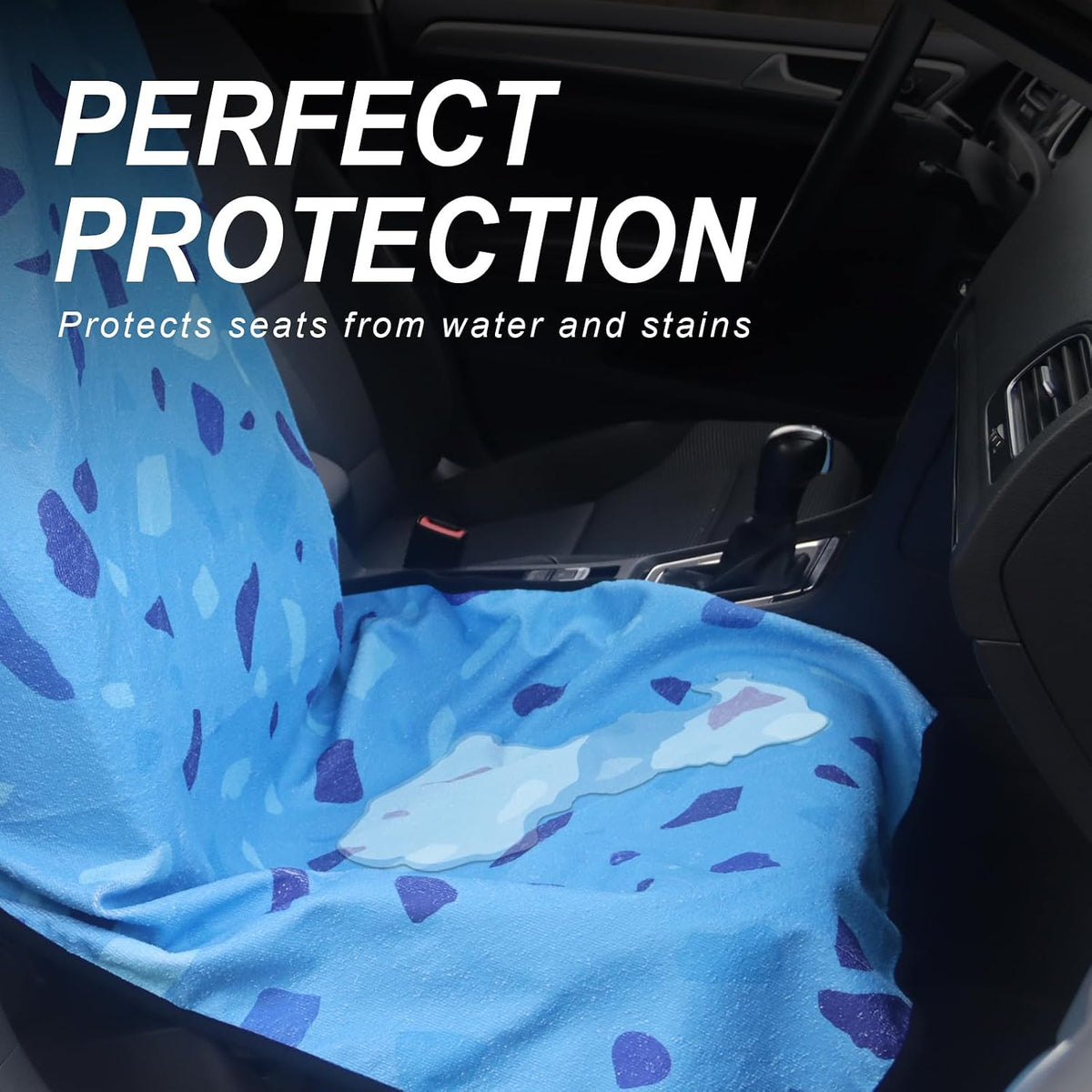 Sweat Towel Car Seat Cover Protector Front Seats for Gym Workout, Running, Swimming, Beach and Hiking, Waterproof Universal Seat Cover for Car, Trucks, Van & SUV (1, Blue Marble, Front)