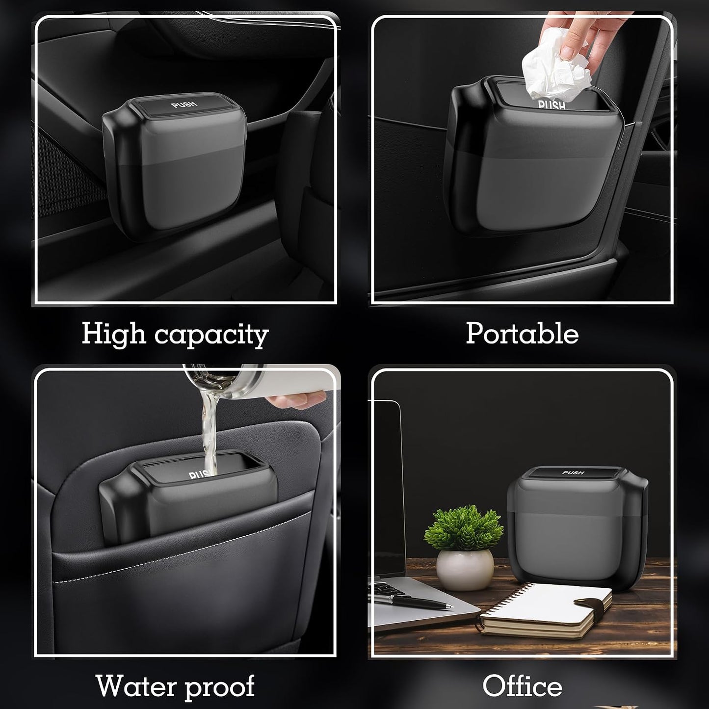 2 Packs Car Trash Can with Lid，Built-in Storage Garbage Bag，Leakproof Vehicle Trash，Car Accessories for Interior,Mini Garbage Bin for Automotive, Office, Kitchen,Bedroom，with 60pcs Trash Bags