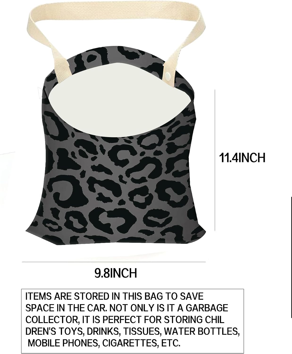 Car Garbage Can, Hanging Car Trash Can Bag for Accessories, Vehicle, Travelling, Camping, Back Seat Organizer, Luxury Black Leopard