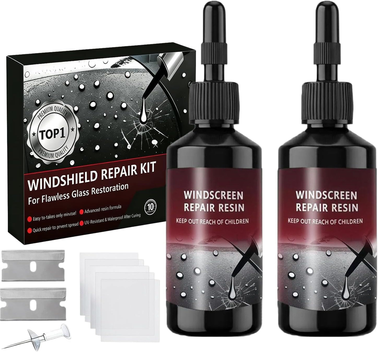 Windshield Repair Kit, 5Min Quick-Repair Nano Glass Repair Fluid. Suitable for Repairing car Windows, Rearview Mirrors and Glass.-New 2Pack