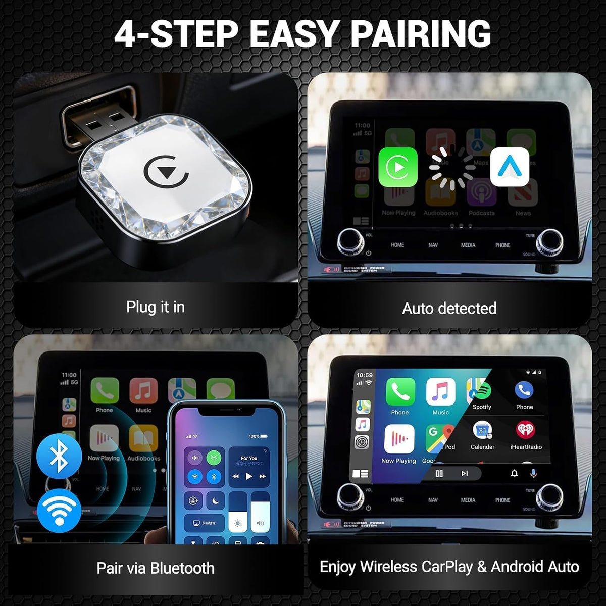 2026 Wireless CarPlay Android Auto Adapter, 2-in-1 Wireless CarPaly Dongle, Fast Auto-Connect, Vented Cooling, Plug and Play for OEM Factory Wired CarPlay Vehicles