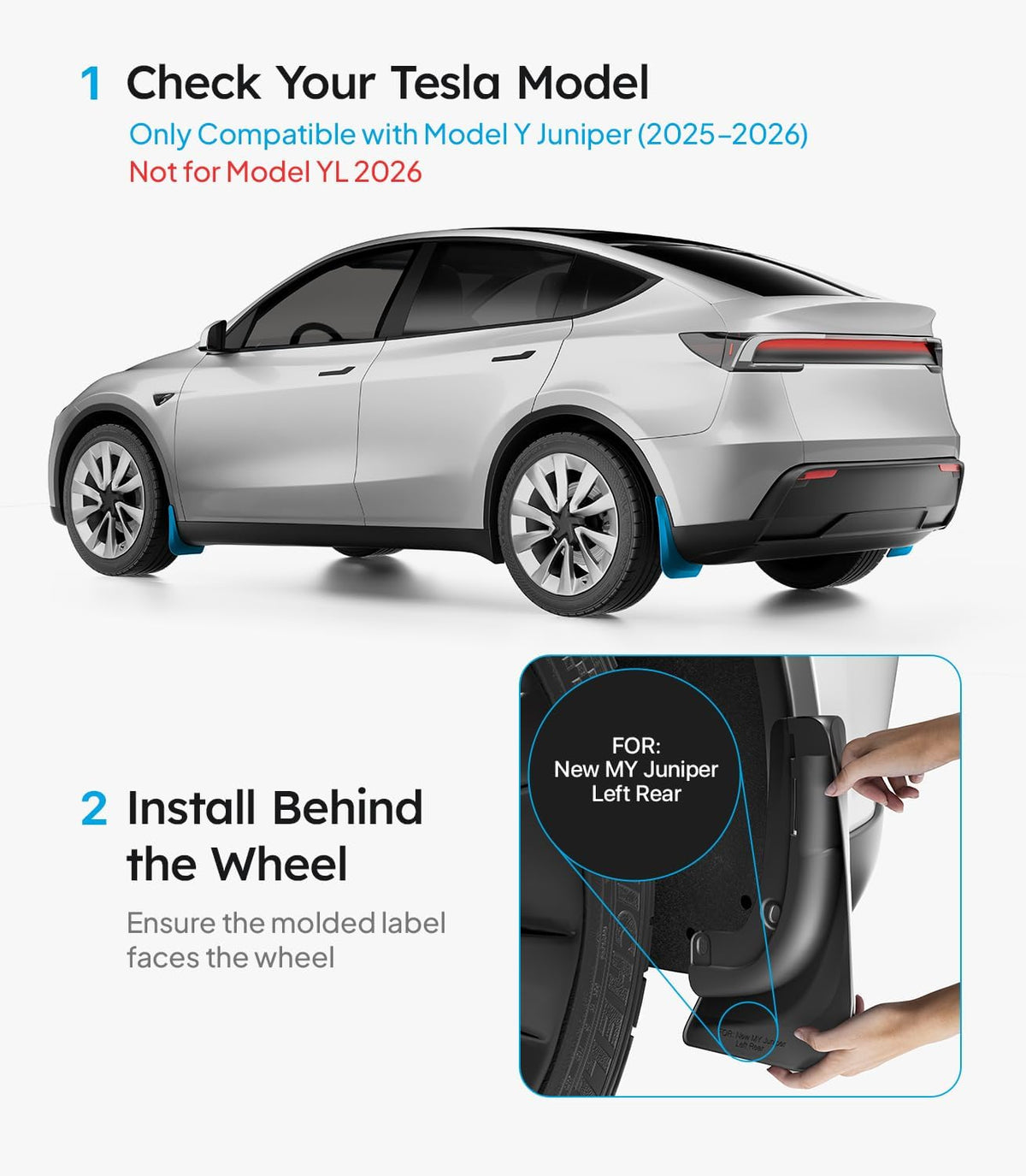Wigoo New Tesla Model Y Juniper Accessories Mud Flaps No Drilling [Stay Clean, Protect Paint] All Weather Guards Body Kits for Model Y 2025 2026 Juniper, Thicker Version (Set of 4), Not for Model Y L
