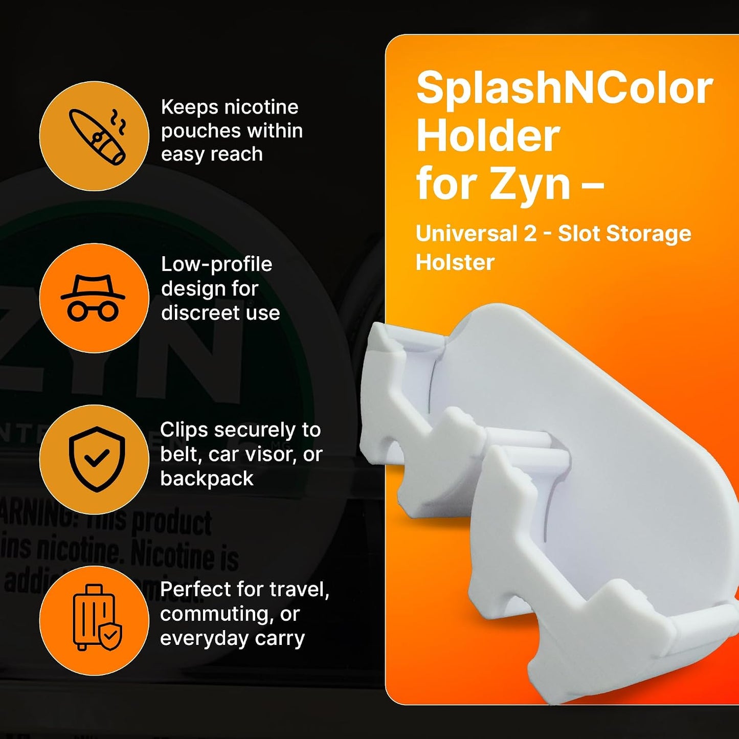 SplashNColor 2 Pack ZYN Holder for Car Visor, Belt & Bag Clip | Dual Can Tin Holster Organizer for Quick Access | Compact EDC Carry