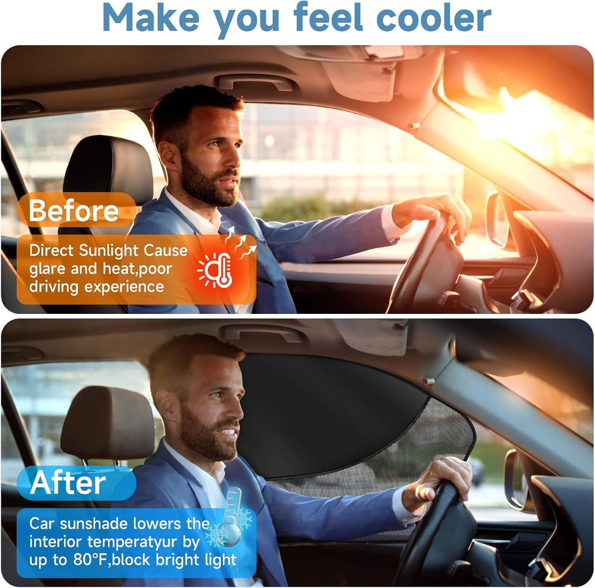 2 PCS Car Window Shades, Magnetic Double Layer Car Side Window Sun Shades with Full Shade/Half Shade, Front Window Covers for Driver,Car Accessories