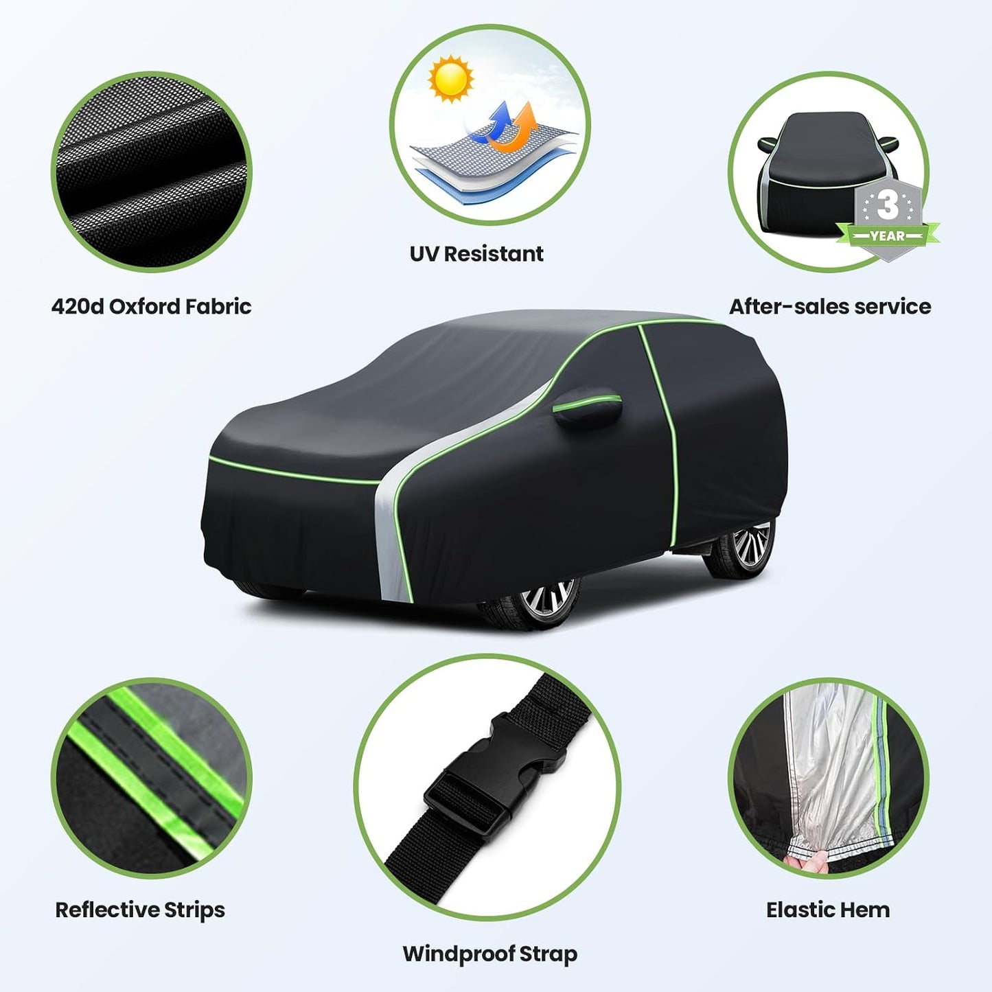 Cartist 420d 100% Waterproof Car Cover for Toyota RAV4 1994-2026 2027, SUV Car Cover for Rav4 CR-V Accessories, with Zipper & Reflective Safety Strips, Oxford Fabric