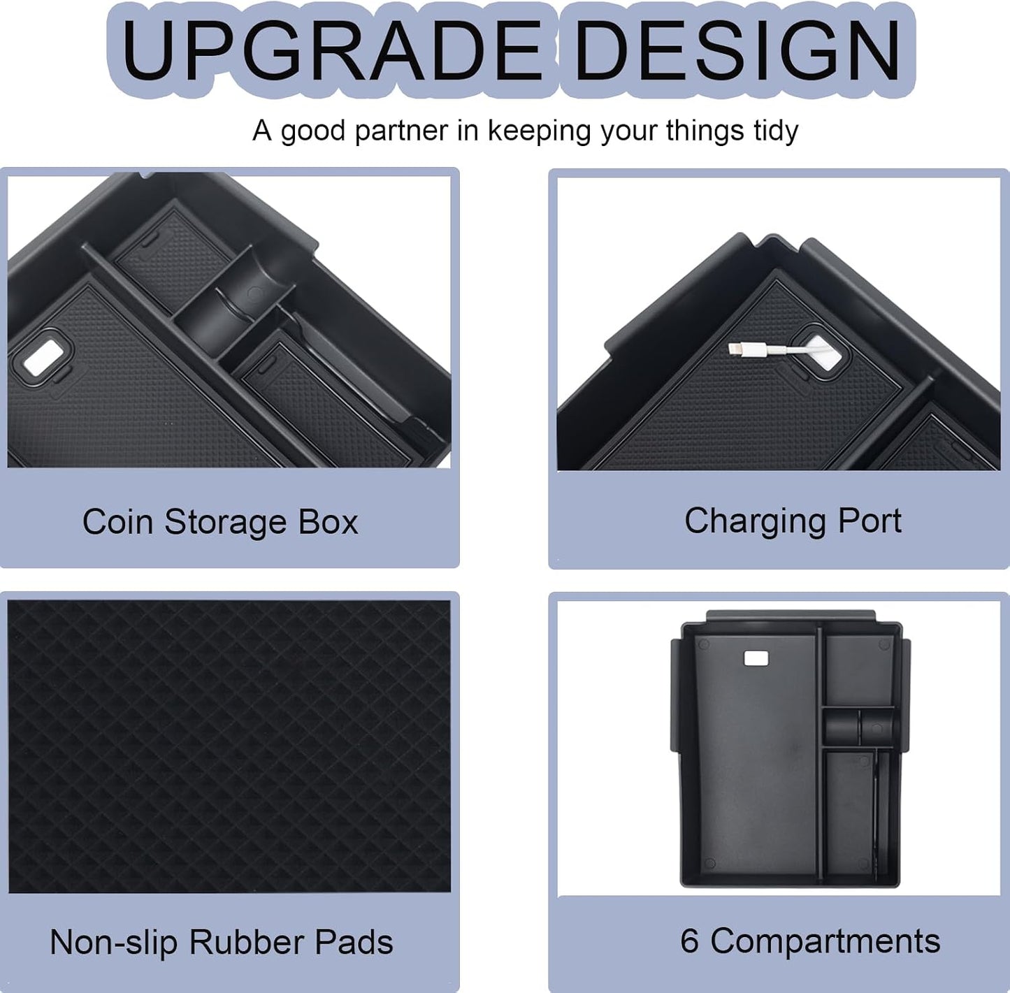 Upgraded Design Center Console Organizer Tray for Hyundai Santa Cruz 2022-2024 - Custom Fit Armrest Insert, Non-Slip ABS Matte Black (Fits SE/SEL Only, Excludes Limited & XRT)