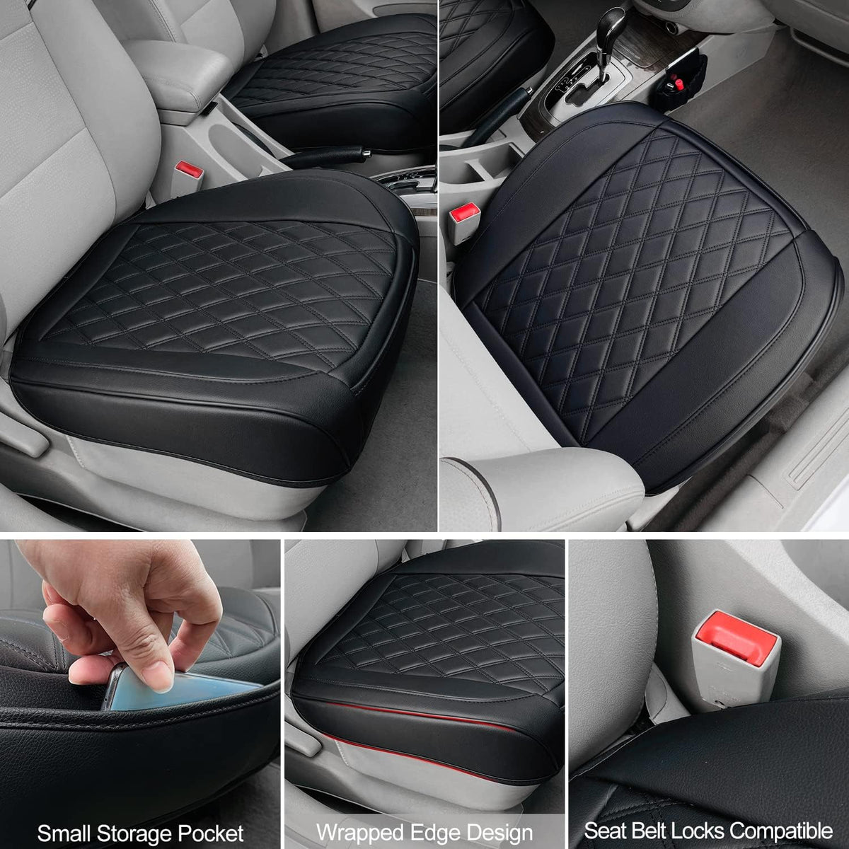BEITK 2 Pack Leather Front Car Seat Bottom Covers Black