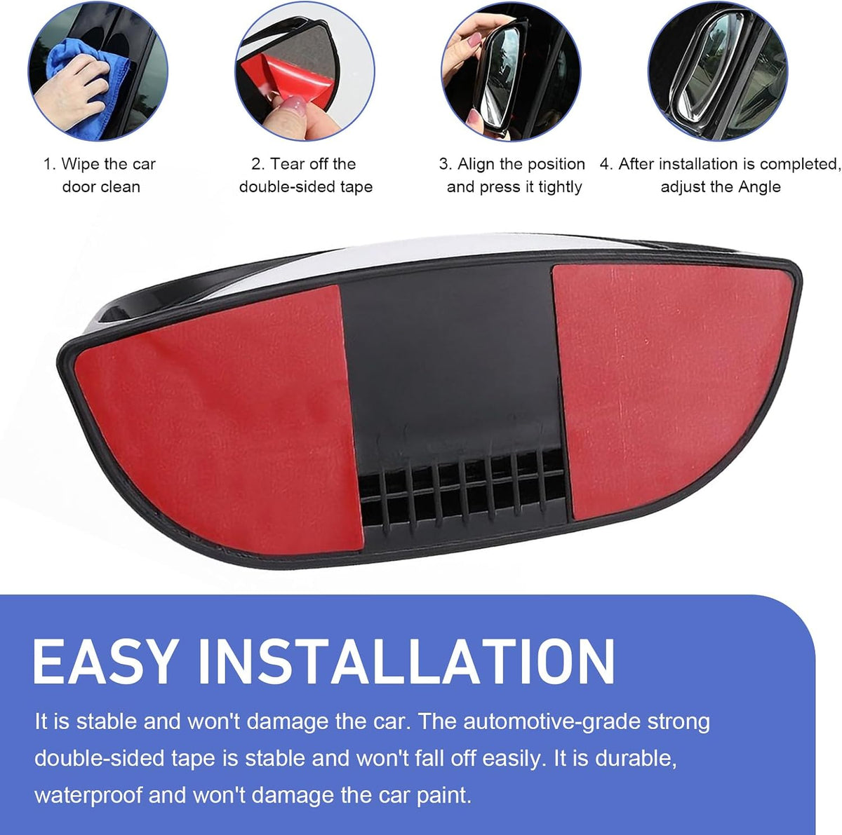 2 PCS Back Passenger Blind Spot Mirrors, 1.8" x 5" Adjustable Wide Angle B-Pillar Blind Spot Mirror, Car Side View Mirror for Get-Off Safety, Universal Accessories for Most Cars (Black)