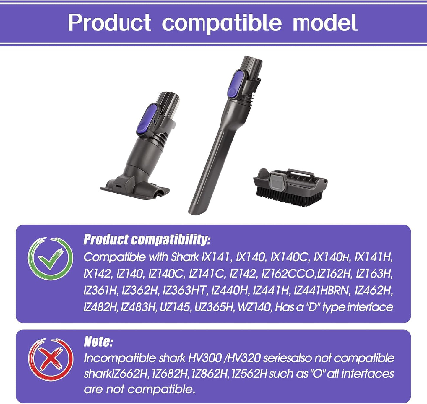 Vacuum Crevice Tool Brush Replacement Parts Compatible with Shark Pet Cordless Stick IX141 IZ162H IZ163H IZ362H IZ562H IZ140 IZ142 UZ145 Removable two-in-one Tool Brush Attachments for D-Shaped Vacuum