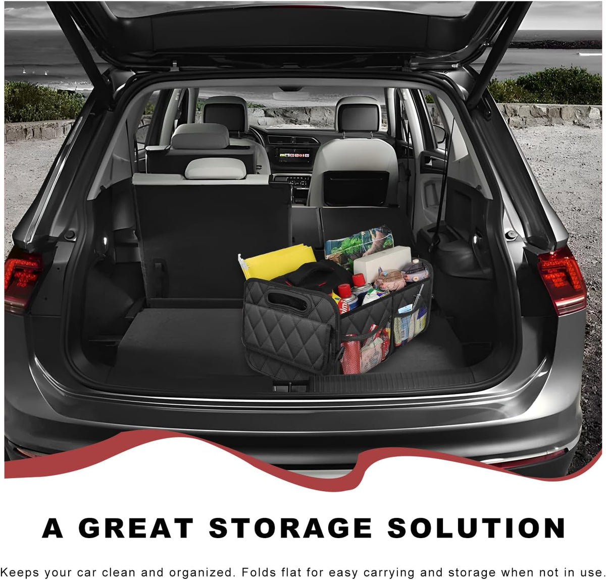 Sun Walker Car Trunk Organizer, Collapsible Auto Storage Box Cargo Organizer with Reinforced Handle, Multi-Pocket Waterproof Oxford Container for Sedan Truck SUV, Car Accessories