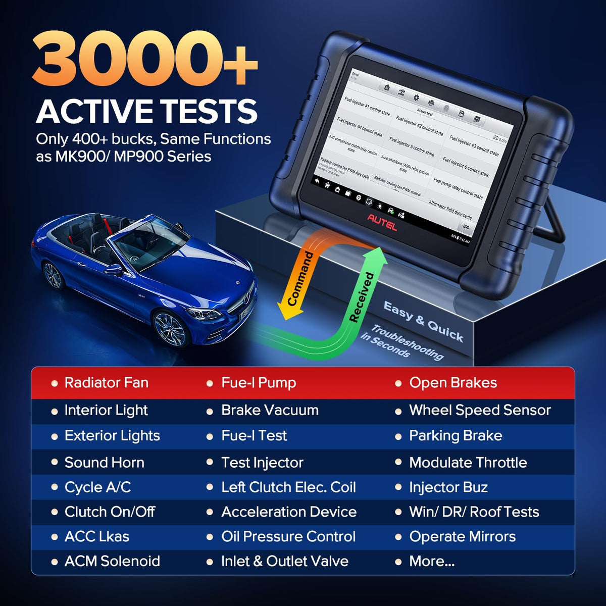 Autel Scanner MaxiCheck MX808S, 2026 Bidirectional OBD2 Scan Tool US Ver. of MaxiCOM MK808S MK808Z, 3000+ Active Test 11OS as MK900 MK900BT MX900, 28+ Service for 200+ Brands, OE All Diagnostic, FCA
