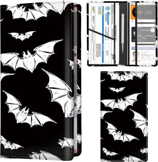 Car Registration and Insurance Holder with Magnetic Shut, Cute Vehicle Glove Box Car Organizer, Premium Interior Car Accessories for Women Men Black White Bats