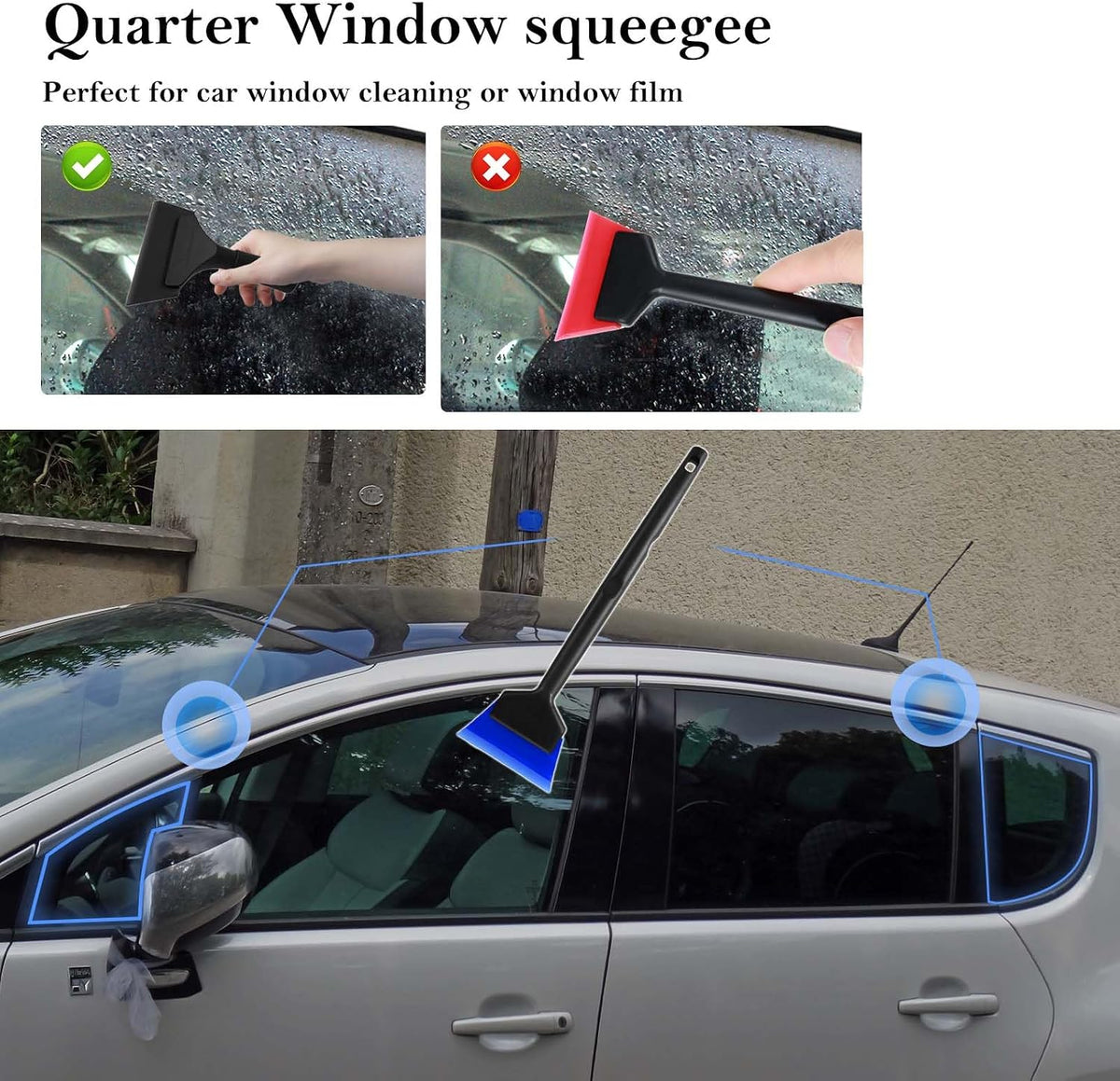 3Pcs Rubber Mini Squeegee, Window Tint Squeegee with Anti Slip Handle, All Purpose Vinyl Wrap Tool Kit for Car Corner Window Windshield Glass Mirror