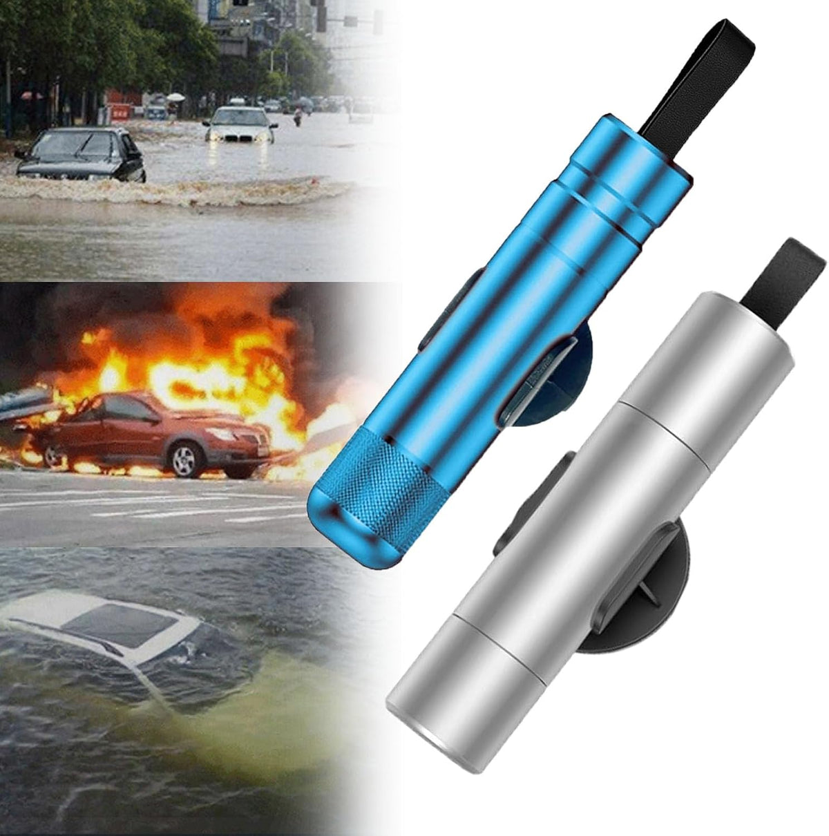 4 PCS Safe Hammer Car Escape Tool and Seatbelt Cutter, Safehammer Glass Breaker, Glass Hammer with Test Glass for Land and Underwater
