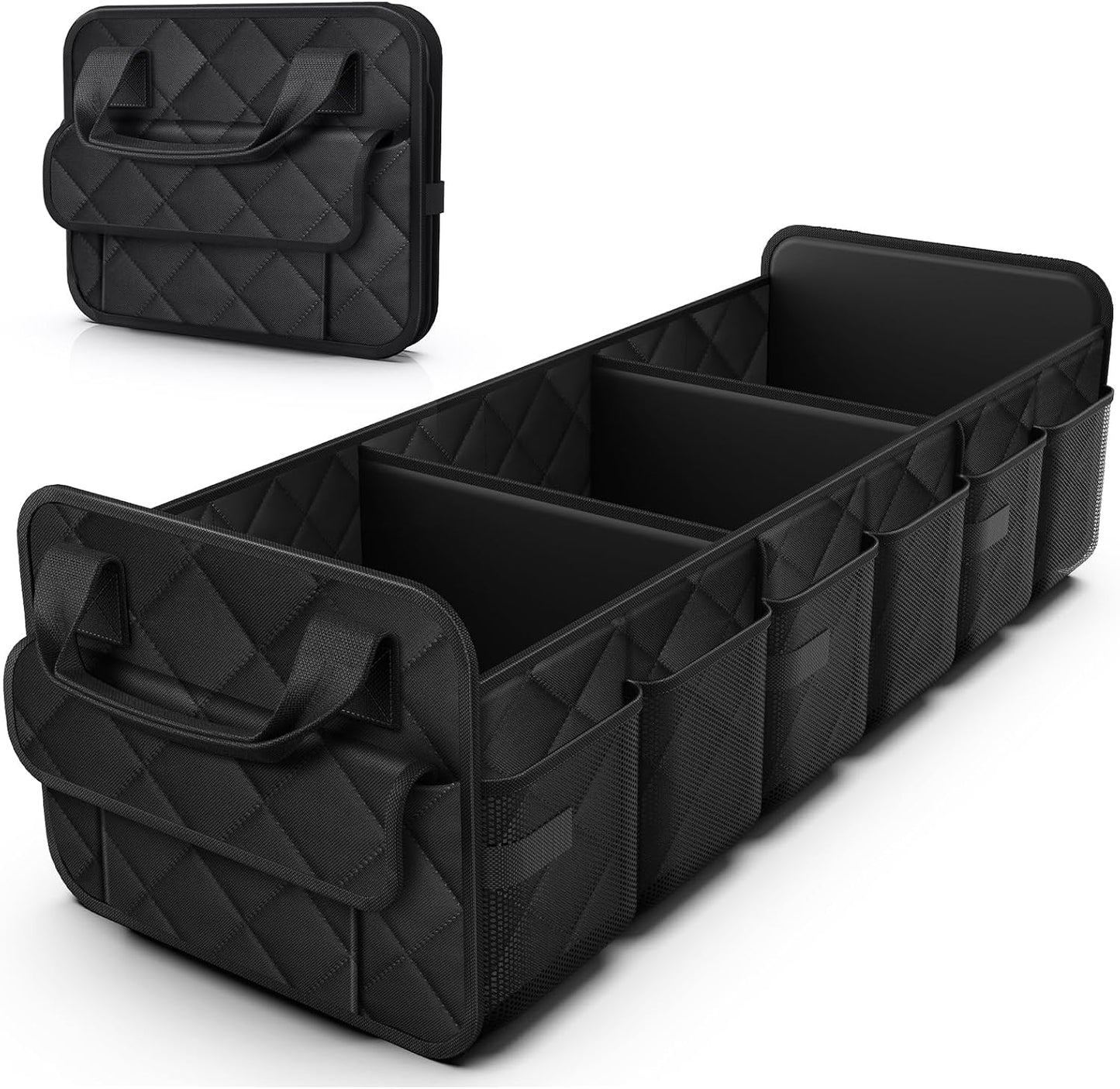 HOTOR Trunk Organizer for SUV – Foldable & Portable Car Organizers and Storage with 2 Compartments, Large Capacity Car Trunk Organizer Car Accessories for Truck Sedan, Grey, 21.7" x 12.8" x 11.0"