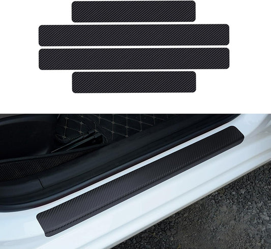 4 Pcs Car Door Sill Plate Protectors for Chevrolet 2008-2013 Silverado 1500 2500 3500/2007-2014, Carbon Fiber Car Door Threshold Protection Scuff Protective Door Threshold Guard