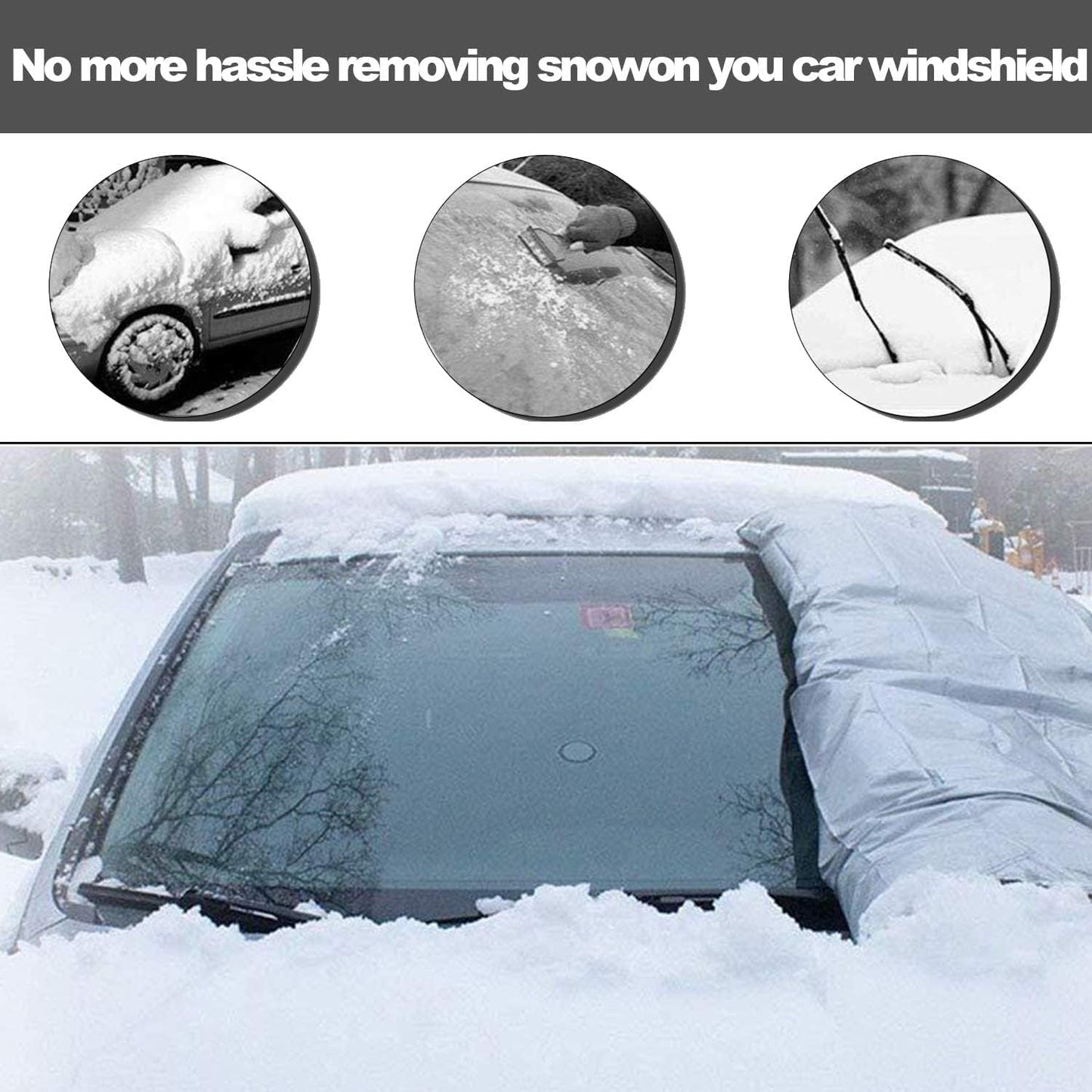 Windshield Snow Cover with Side Mirror Covers, Protects Windshield and Wipers from Weatherproof, Rain, Sun, Frost, Extra Large Size Fits for Most Vehicles, Cars and SUV