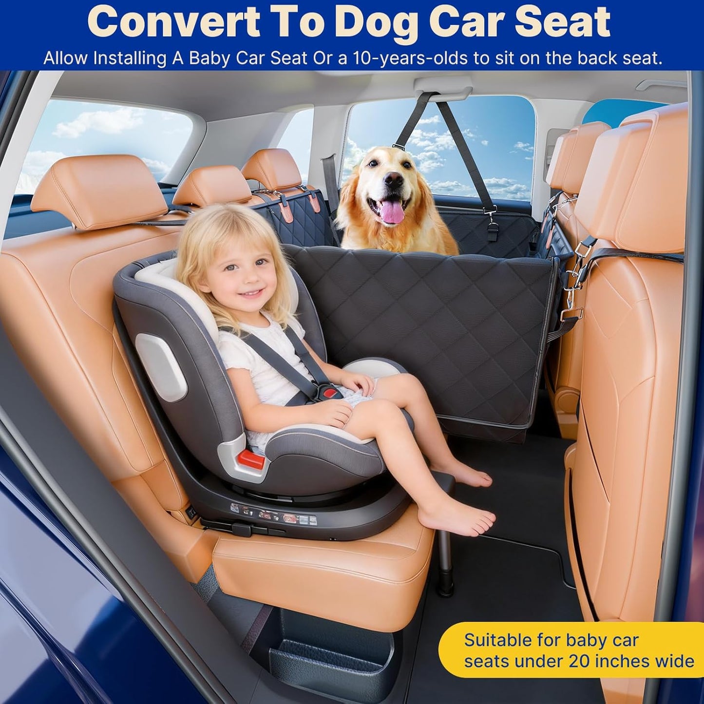 Convertible Back Seat Extender for Dogs, Foldable 400lbs Hard Bottom Dog Car Seat Cover for Back Seat, Waterproof Dog Hammock Bed Backseat Cover for Dogs in Car SUV Truck Pet Seat Cover Black M
