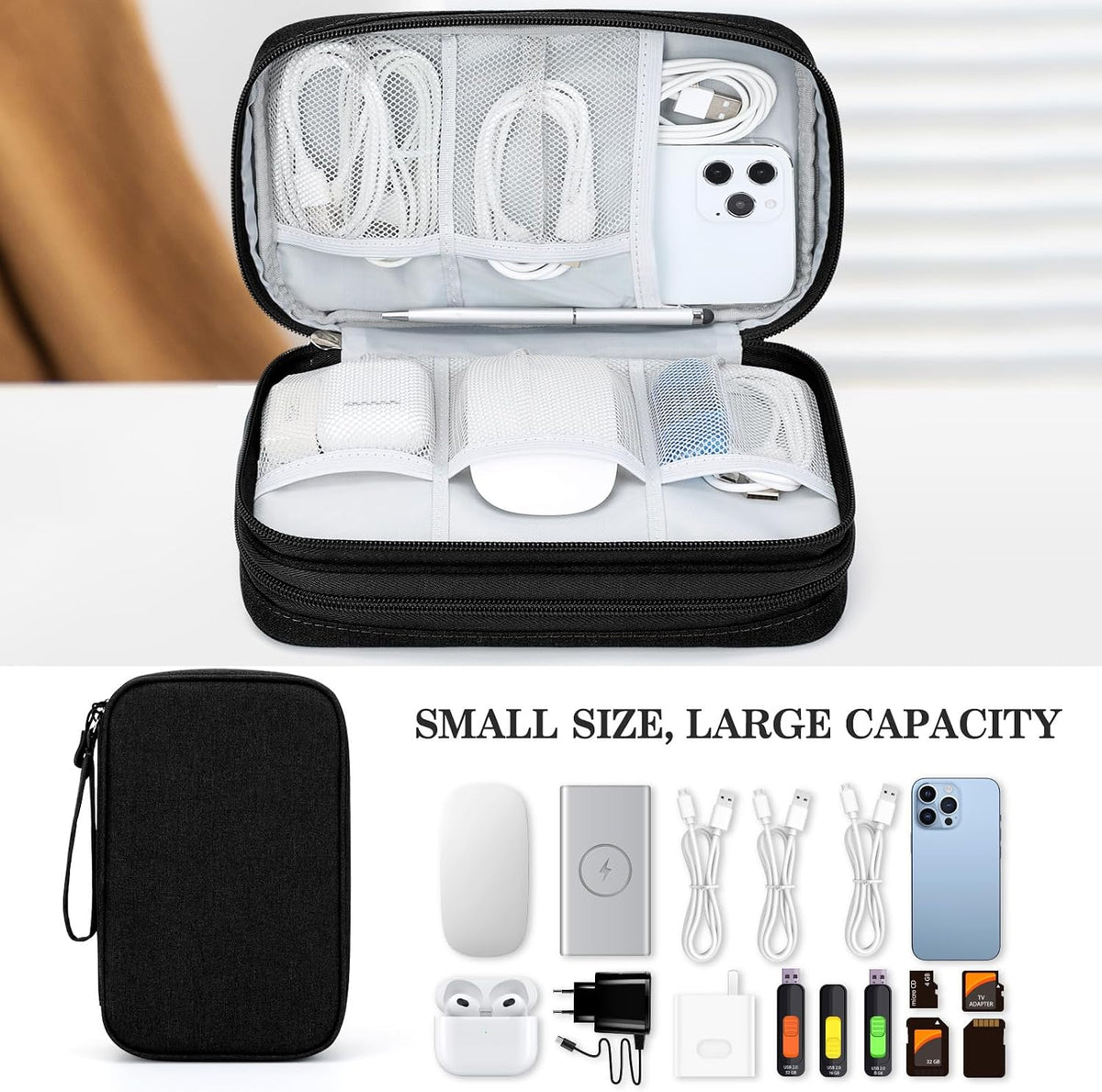 FYY Electronic Organizer, Travel Tech Pouch Bag, Large, Black