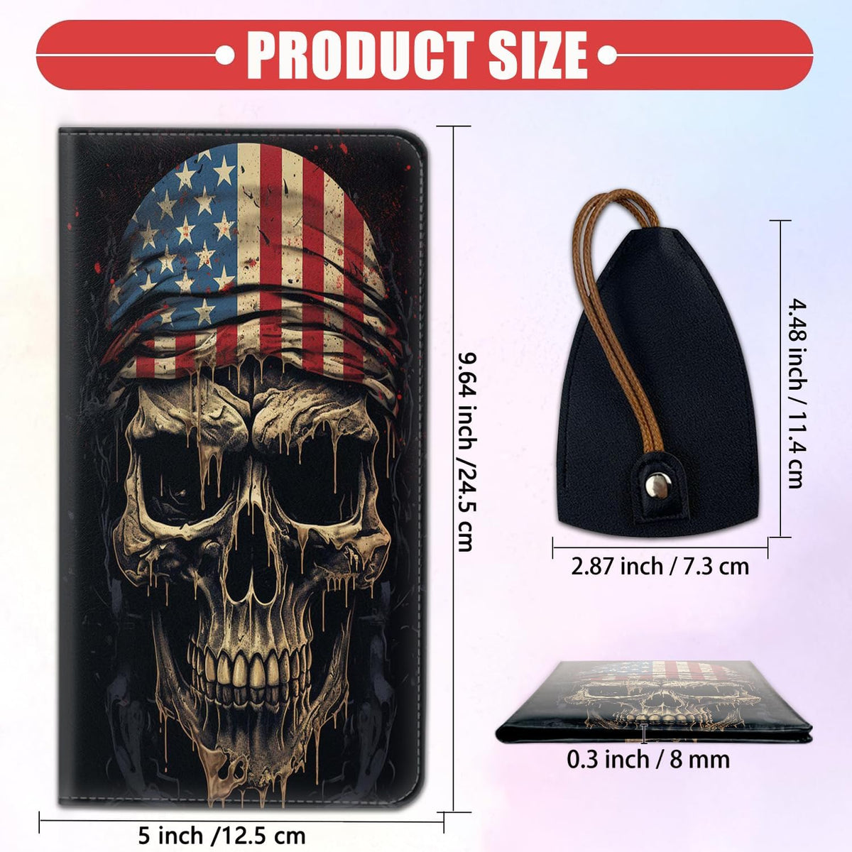 Car Document Holder with Magnetic Shut, Car Registration & Insurance Card Holder, Waterproof PU Leather Glove Box Organizer Vehicle Accessories Driver License for Women/Men, American Flag Skull