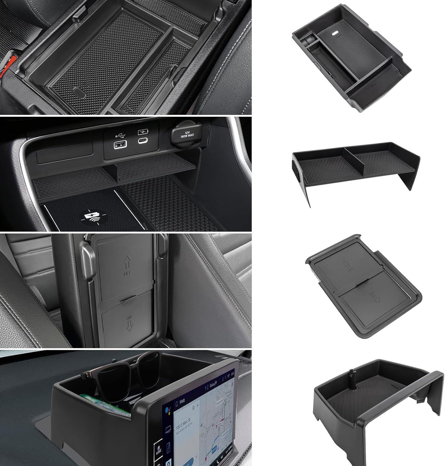 2PCS Center Console Organizer Tray and Armrest Storage Box Compatible with 2026 2025 2024 2023 Honda CRV Accessories Insert Secondary Storage Box with ABS Material