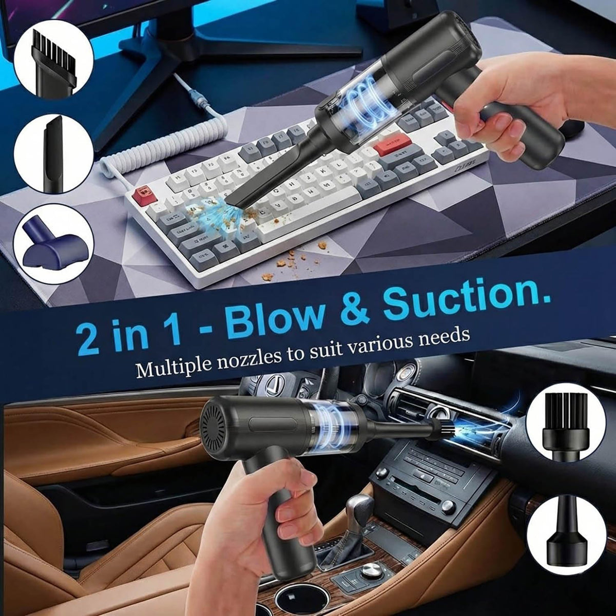 Handheld Car Vacuum Cordless Interior Cleaner, 20000Pa Suction & Air Duster