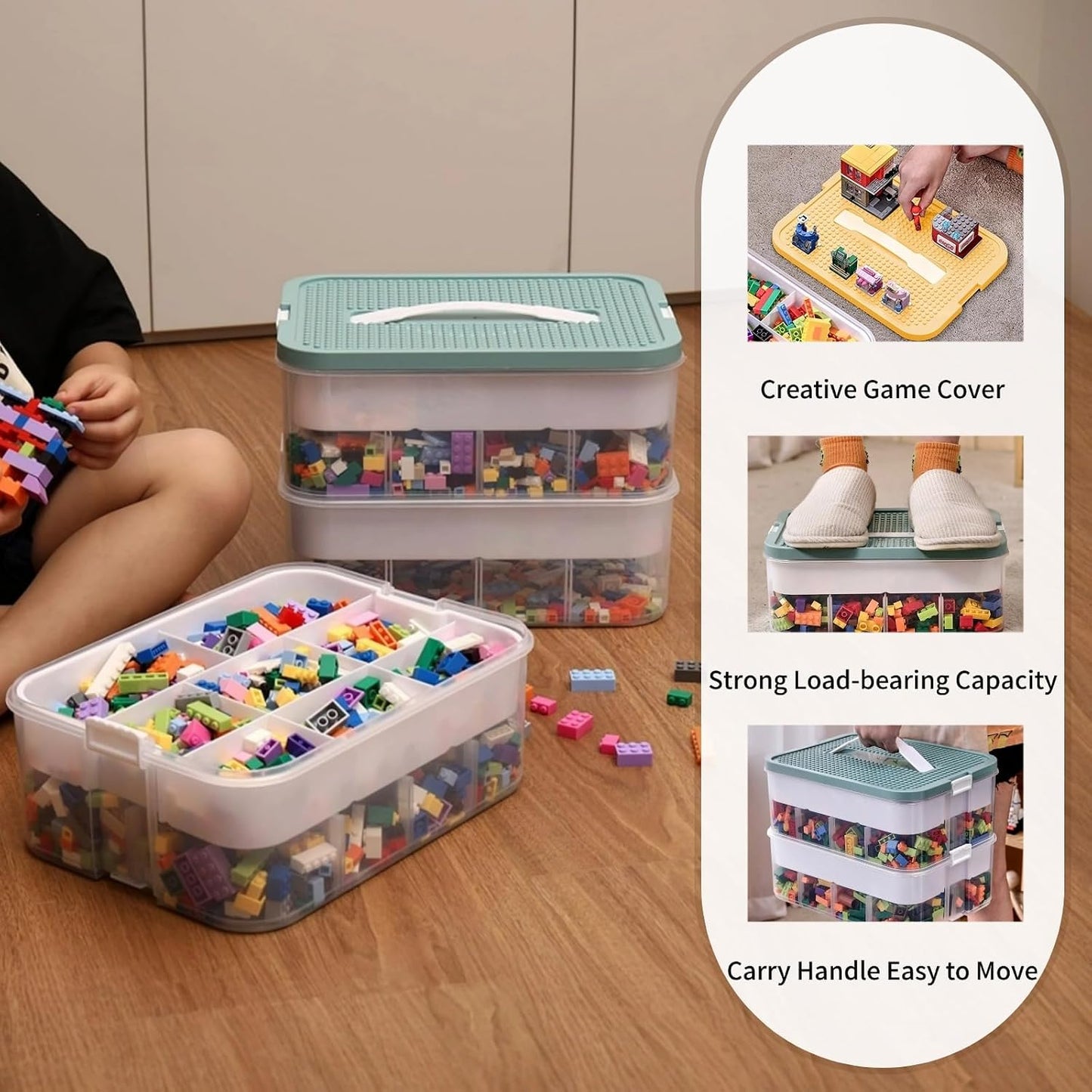 Toys Organizer Storage Case Plastic Storage Container Box for Lego Stackable Building Block Playroom Organization Bin for Lego, Board Games, Craft Supplies