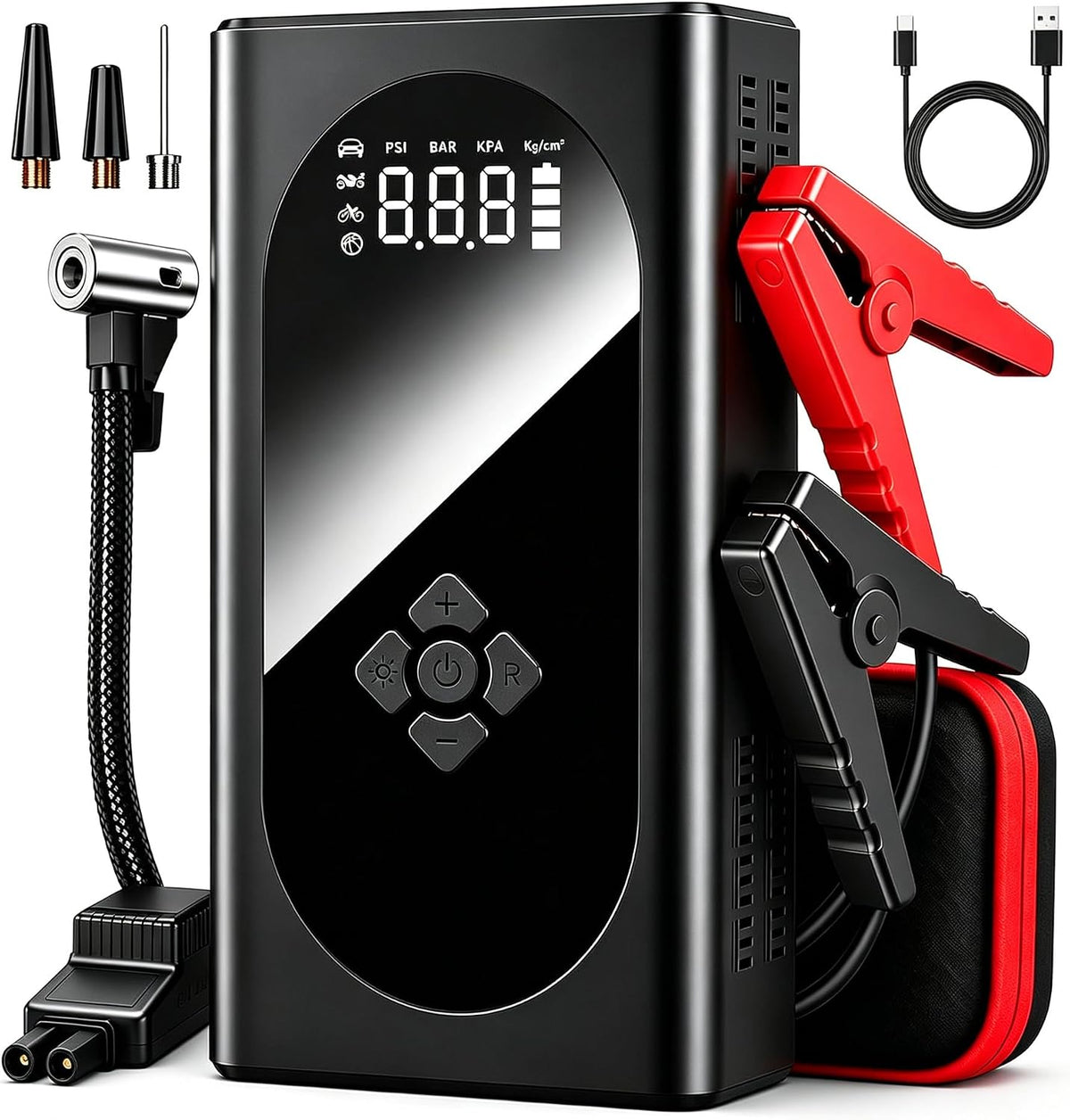 8000A Car Battery Jump Starter with Air Compressor, 150 PSI Tire Inflator