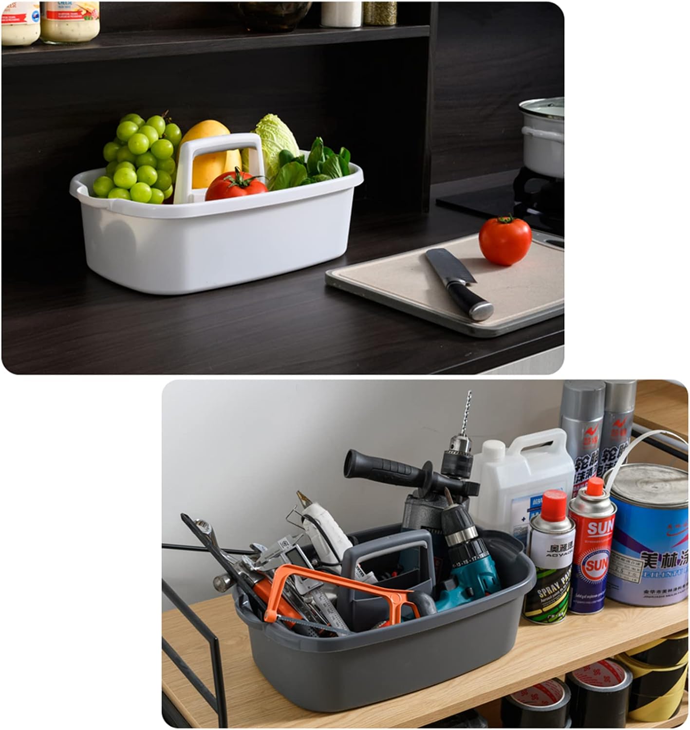 Large Cleaning Supplies Caddy Portable Shower Basket Supply Organizer with Handle Plastic Bucket Tool Storage for Bathroom, Bedroom, Kitchen, College Dorm, Garden, Dark Gray