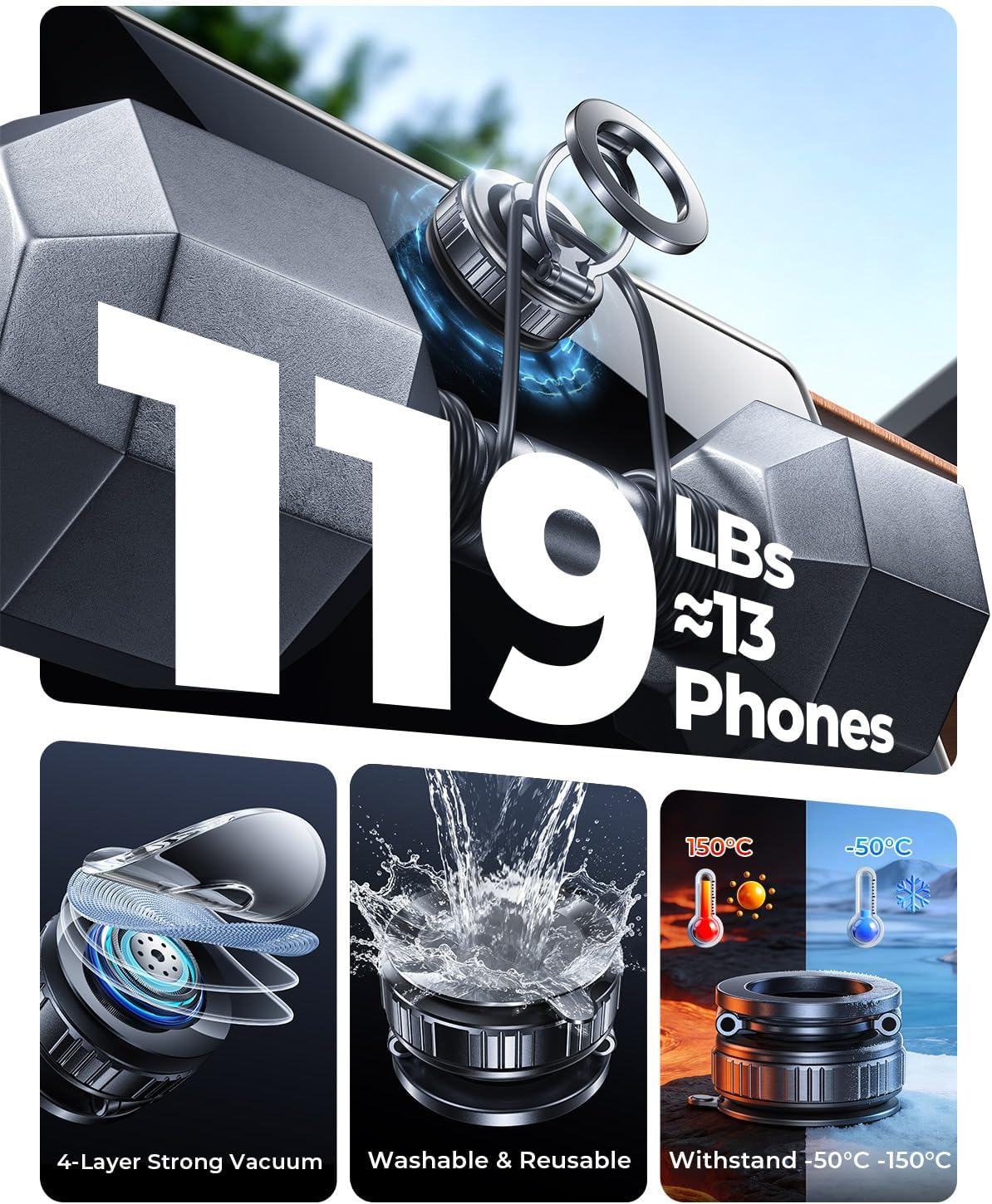 【Upgraded】All Metal for Magsafe Car Mount, Vacuum Magnetic Phone Holder