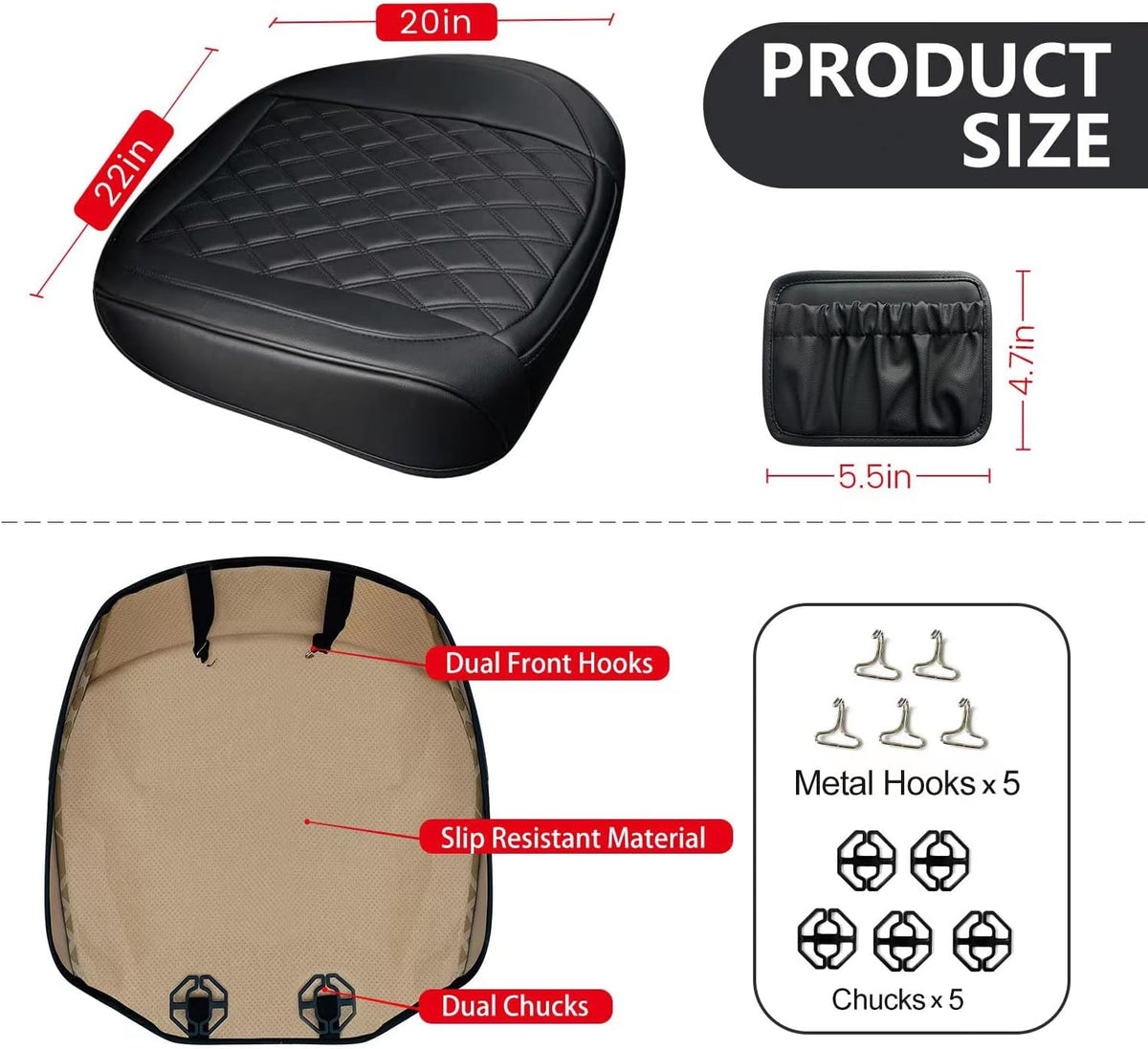 BEITK 2 Pack Leather Front Car Seat Bottom Covers Black