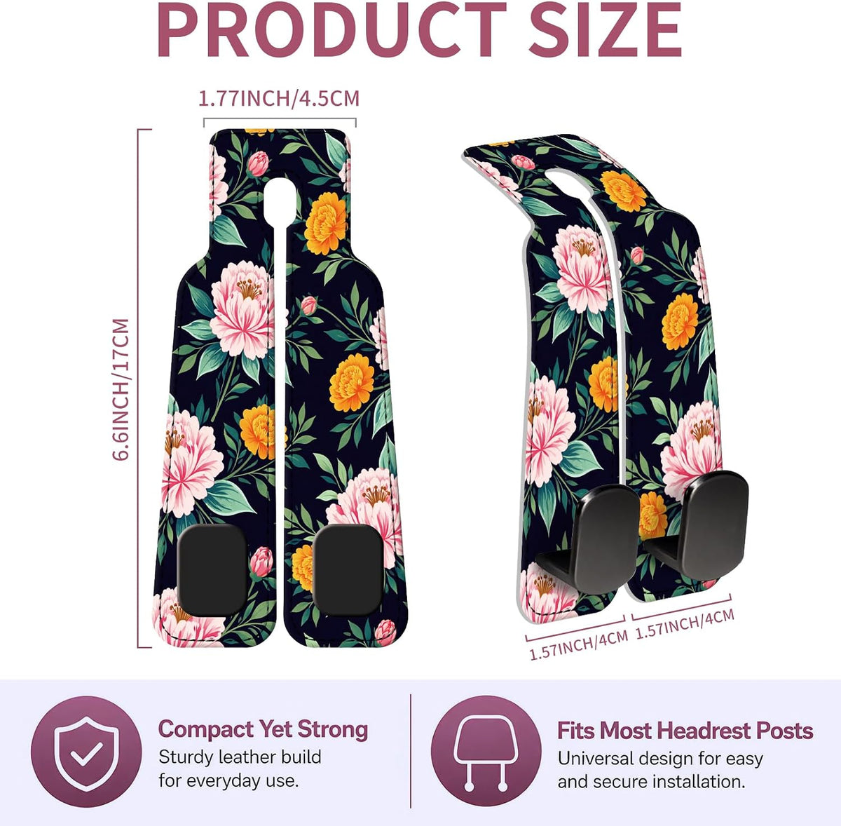 Car Seat Back Storage Hook, Funny Car Purse Hook, Cute Vehicle Storage Organizer for Purses Handbags Pink Orange Flower