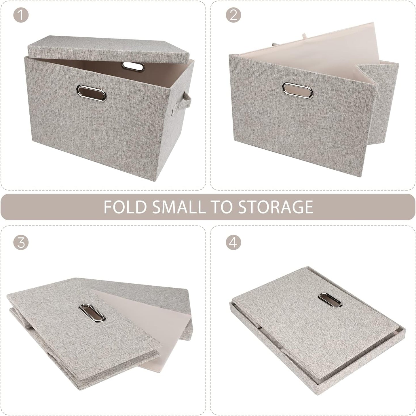Graciadeco Large Quart Collapsible Stackable Storage Bins with Lids, 3 Packs Beige Linen Fabric Closet Boxes with Lids, Storage Cube Baskets Container Organizers for Bedroom Office(16.6 x 11.7 x 10.8)