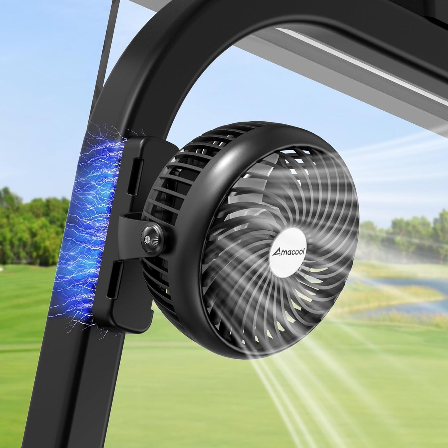 AMACOOL Golf Cart Cruise Fan for Travel, Magnetic Fan Fits EZGO Club Car Yamaha, Birthday Gifts for Golfer Men Dad Father, 5000mAh Battery Rechargeable, Golf Cart Cruise Essential Accessories-2PCS