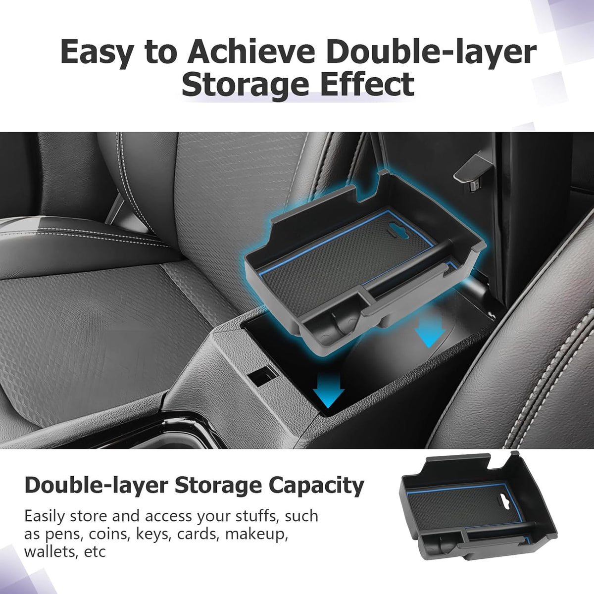 LUWU Center Console Organizer Compatible with Jeep Compass 2021-2026/Dodge Hornet 2023-2026 Accessories Armrest Console Storage Box Insert Tray ABS Material Coin Container Blue