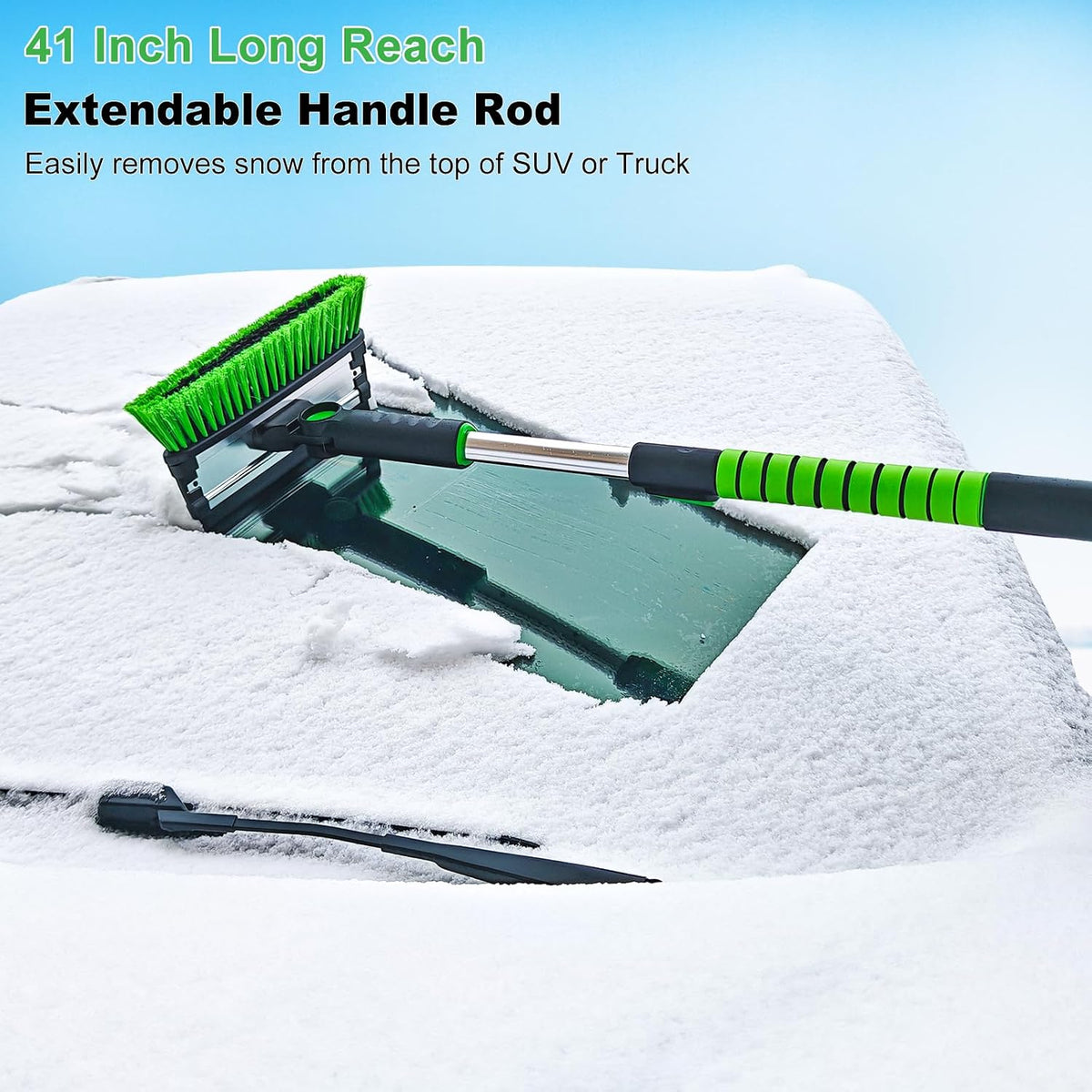 SEAAES 41 Inch Snow Brush and Ice Scraper with Squeegee, Extendable SUV Windshield Ice Scraper and Brush with Foam Grip for SUV Truck Jeep RV Auto Vehicle Window