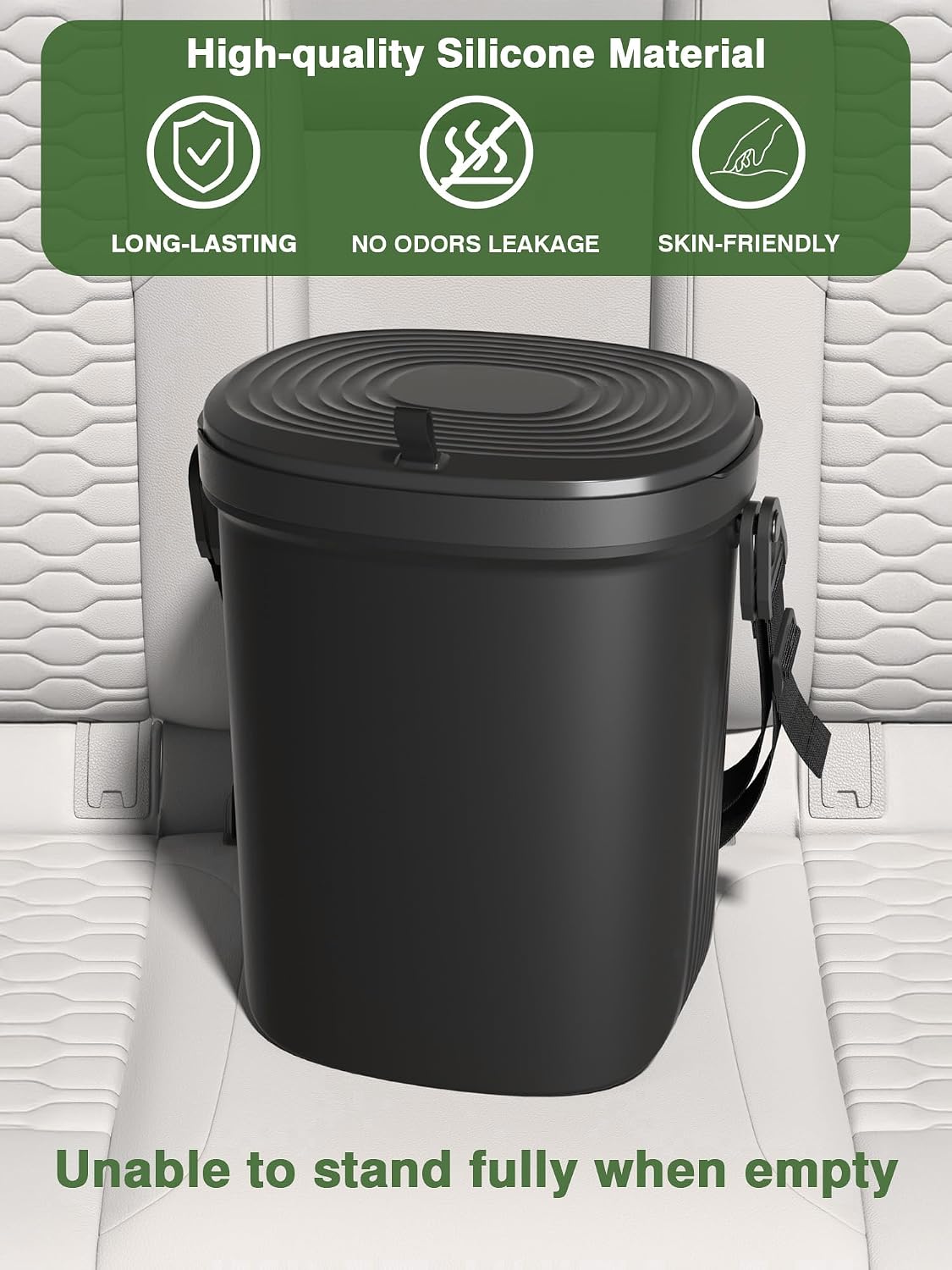 Garoopion Leakproof Car Trash Can, 1.9 Gallon Soft Silicone Hanging Garbage Can with Lid, Easy to Clean Vehicle Trash Bin, Suitable for Sedans, SUVs, MPVs &amp; Trucks
