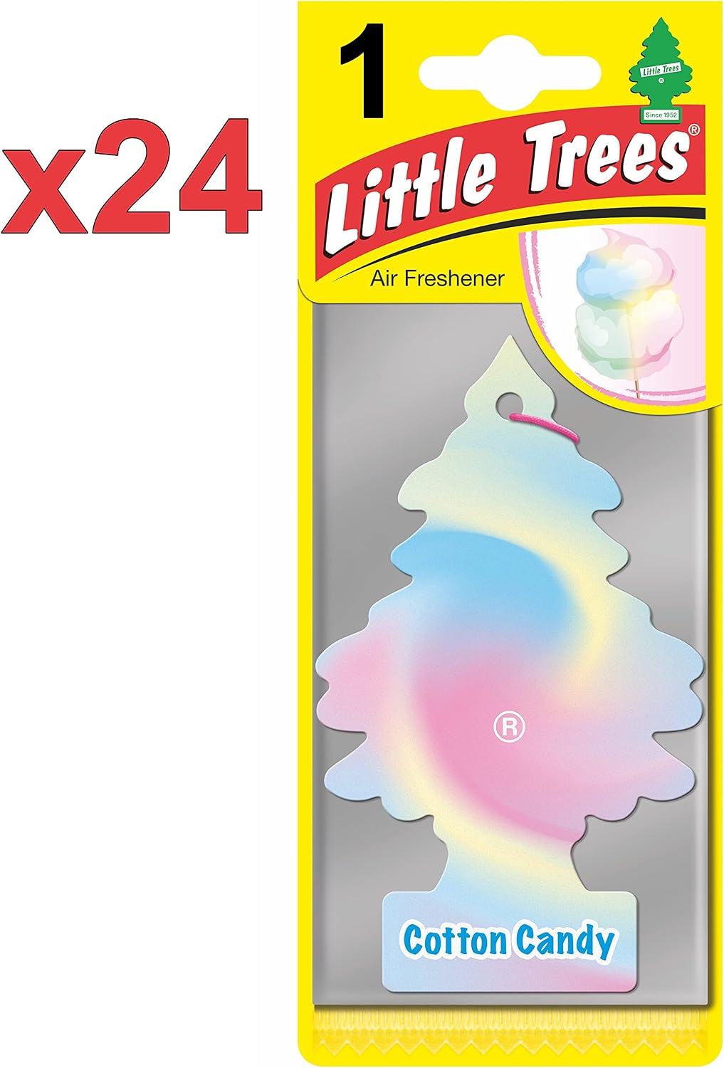 Car Freshner U1P10282 Little Trees Cotton Candy Air freshener, 24 Pack