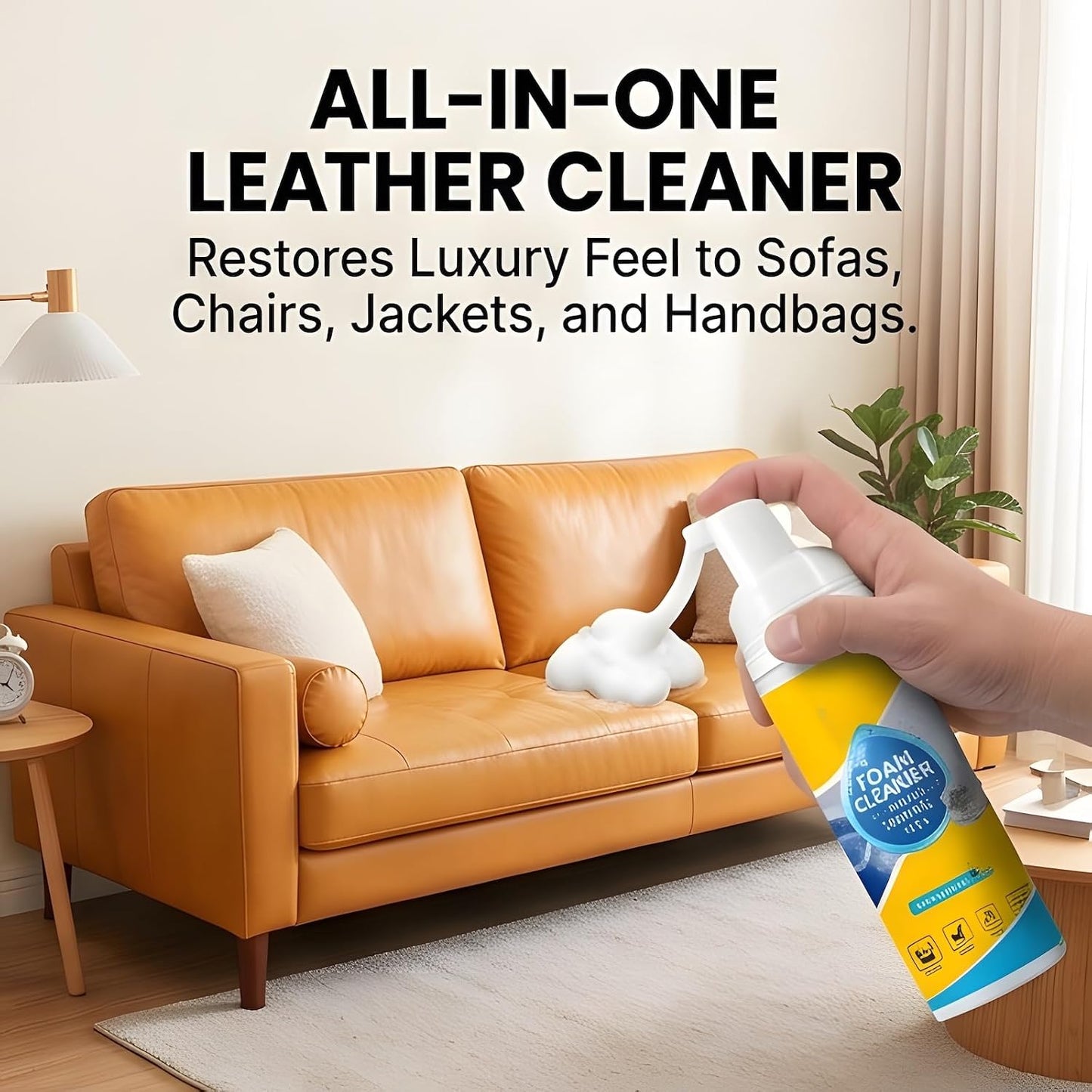 Interior No Rinse Foam Cleaner Premium Car Seat Cleaner Foam Upholstery Cleaner Car Headliner Dry Foam No Rinse Cleaner Leather Fabric Furniture White Shoe Carpet Detailer (Foam Cleaner, 150ml, 2PC)
