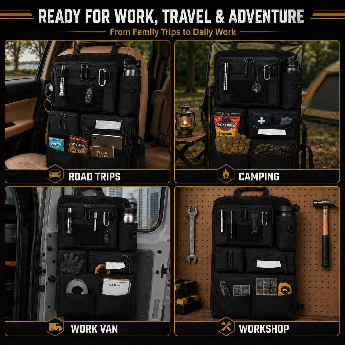 Back Seat Car Organizer: Tactical Heavy-Duty Panel for All Cars SUVs Trucks